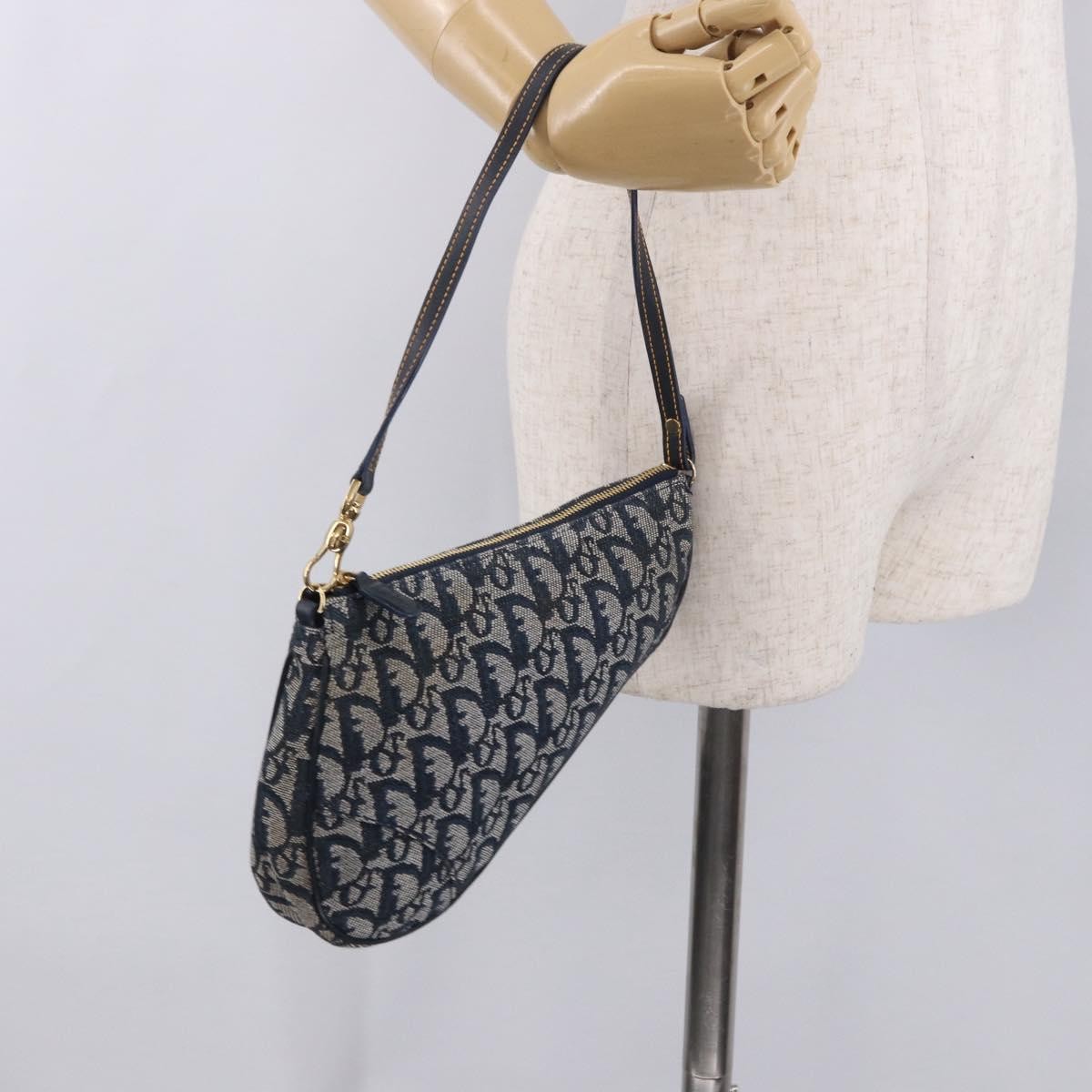 Christian Dior Vintage Saddle Bag Canvas Navy Canvas Clutche & Pouche Bag (Pre-Owned)