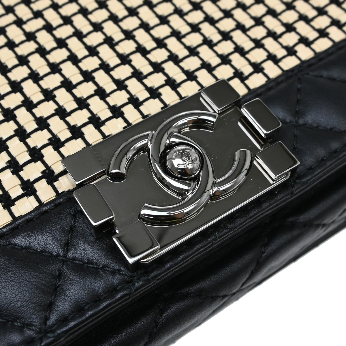 Chanel Reverso Boy Flap Woven Calfskin Black Leather Shoulder Bag Bag (Pre-Owned)