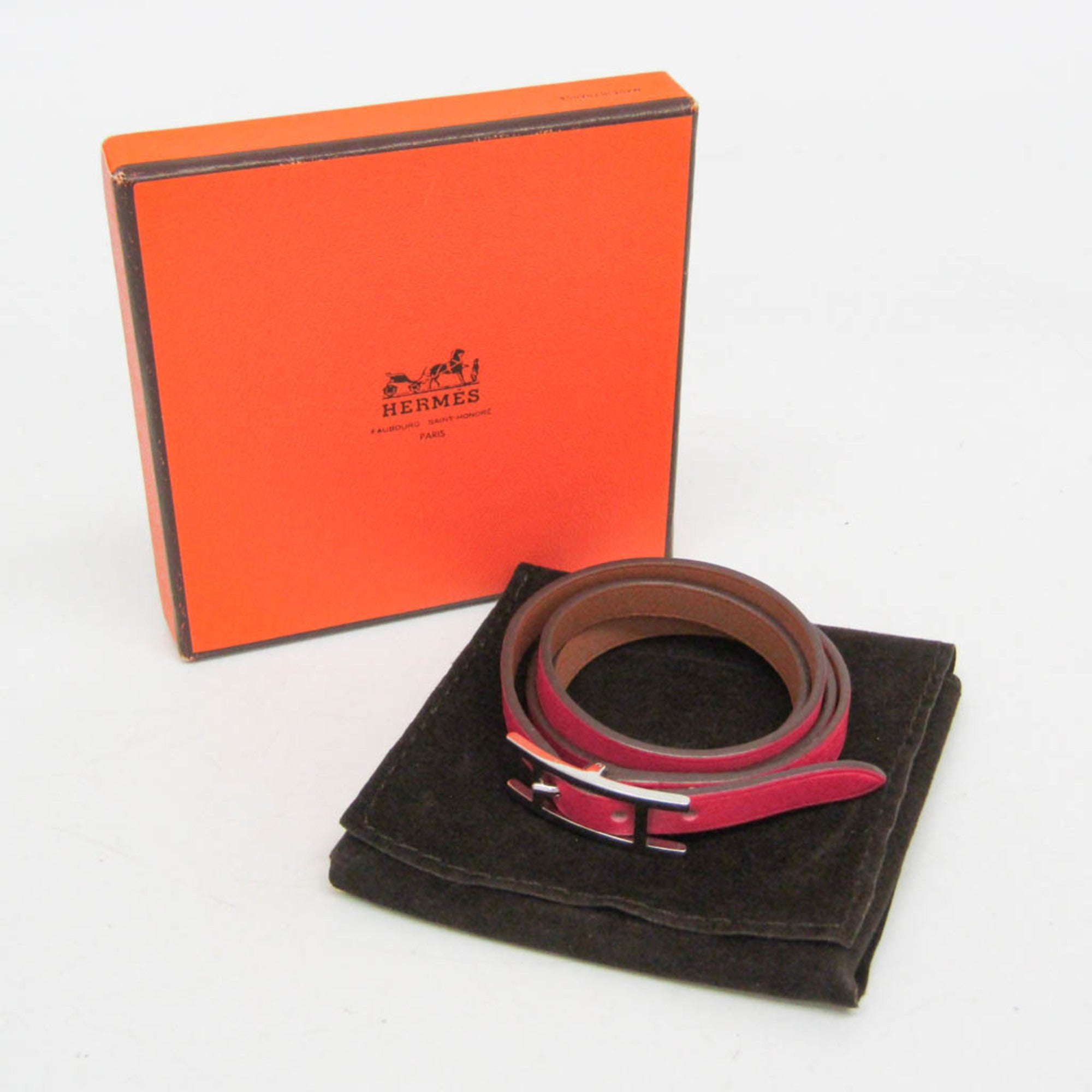 Hermes Hapi 3 Leather With Metal Pink Leather Bracelet Jewelry (Pre-Owned)