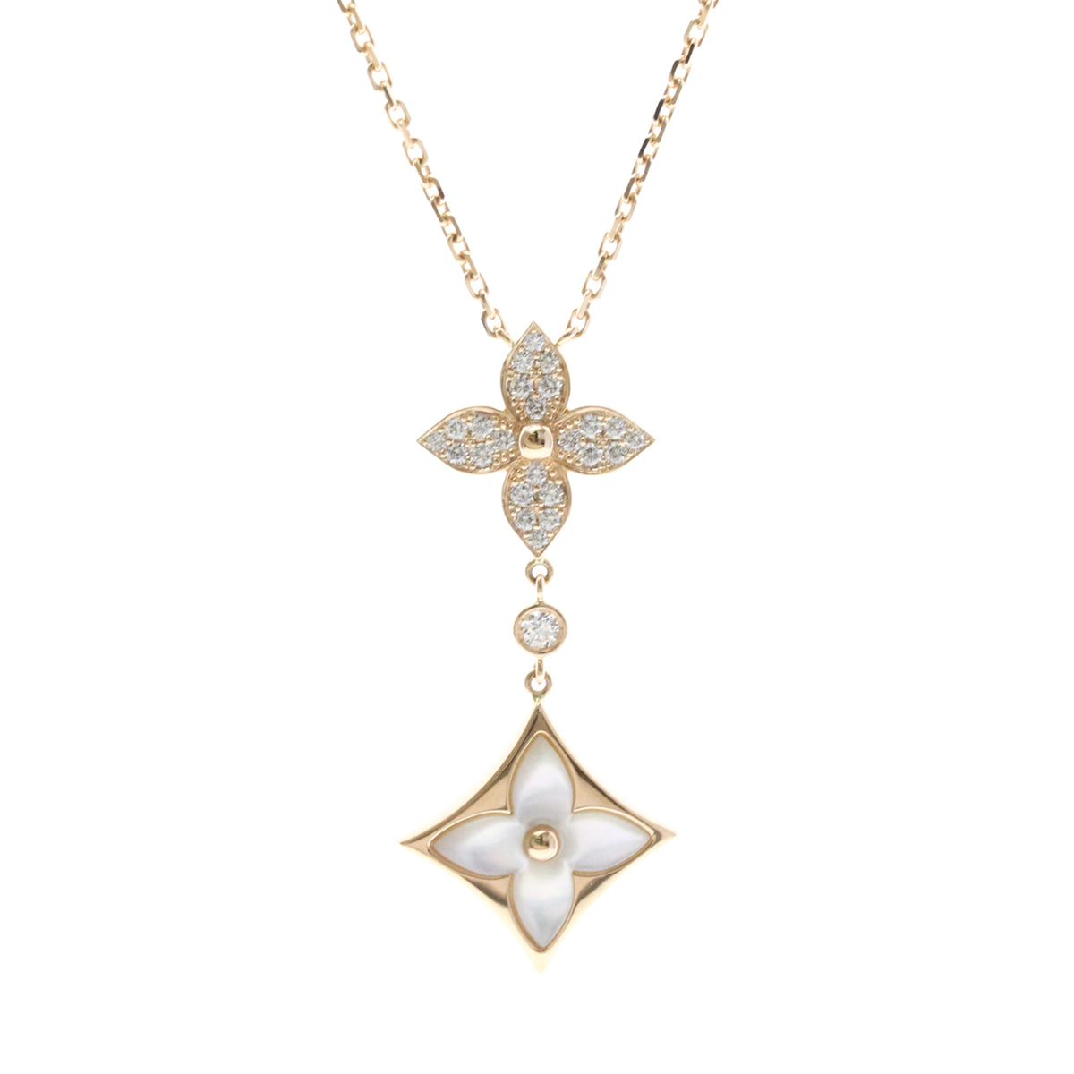 Louis Vuitton Color Blossom Lariat 18K Rose Gold With Mother Of Pearl And Diamond Gold Pink_Gold Necklace Jewelry (Pre-Owned)
