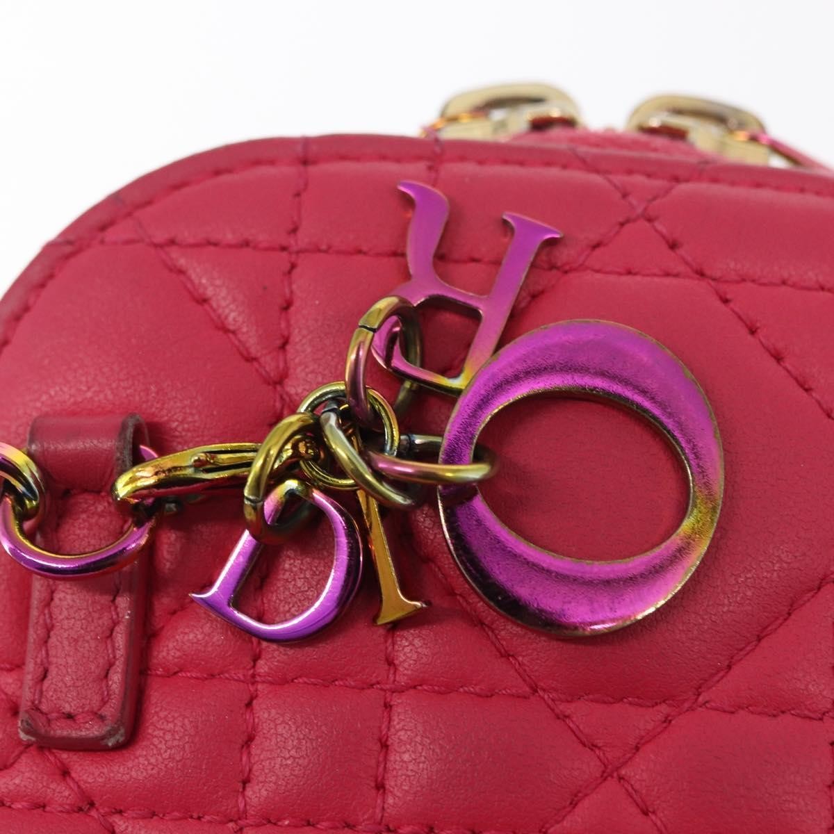 Christian Dior Lady Dior Phone Holder On Chain Cannage Quilt Lambskin Pink Leather Clutche & Pouche Bag (Pre-Owned)