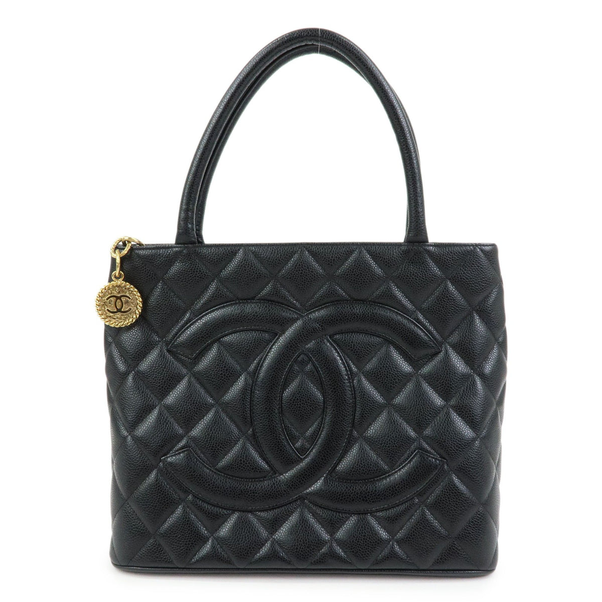 Chanel Medallion Quilted Caviar Black Crocodile_Skin Tote Bag Bag (Pre-Owned)