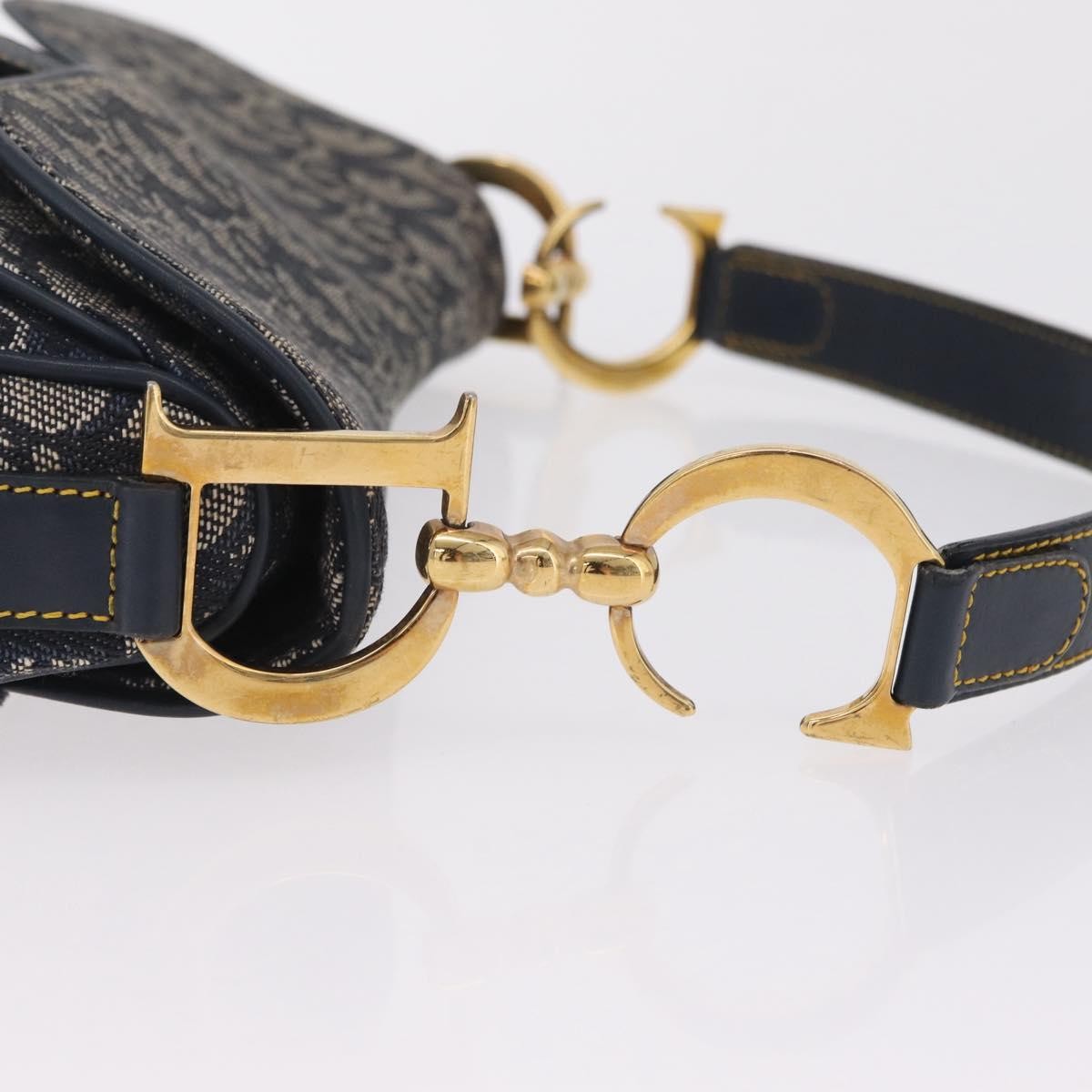 Christian Dior Vintage Double Saddle Diorissimo Canvas Navy Canvas Handbag (Pre-Owned)
