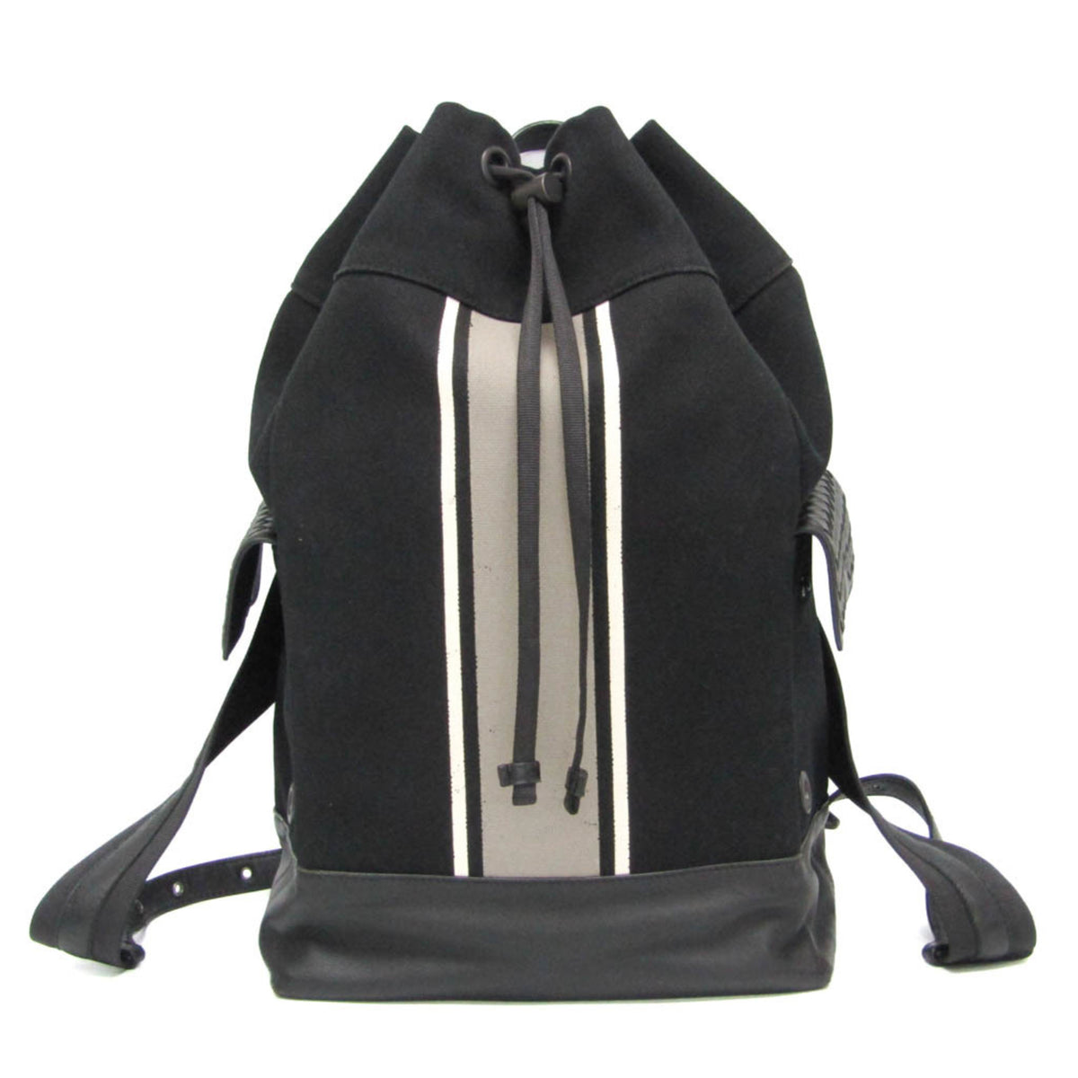 Bottega Veneta Drawstring Printed Canvas With Intrecciato Leather Black Canvas Backpack Bag (Pre-Owned)