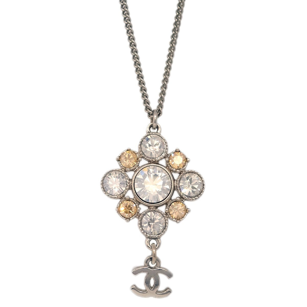 Chanel Cc Cluster Drop Pendant Metal With Crystals Silver Silver_Plated Necklace Jewelry (Pre-Owned)