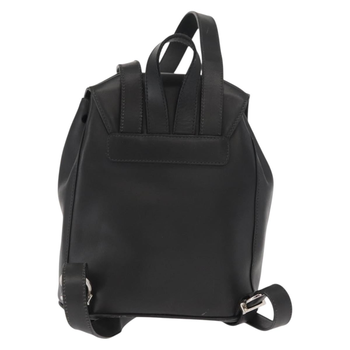 Salvatore Ferragamo Gancini Flap Drawstring Leather Black Leather Backpack Bag (Pre-Owned)