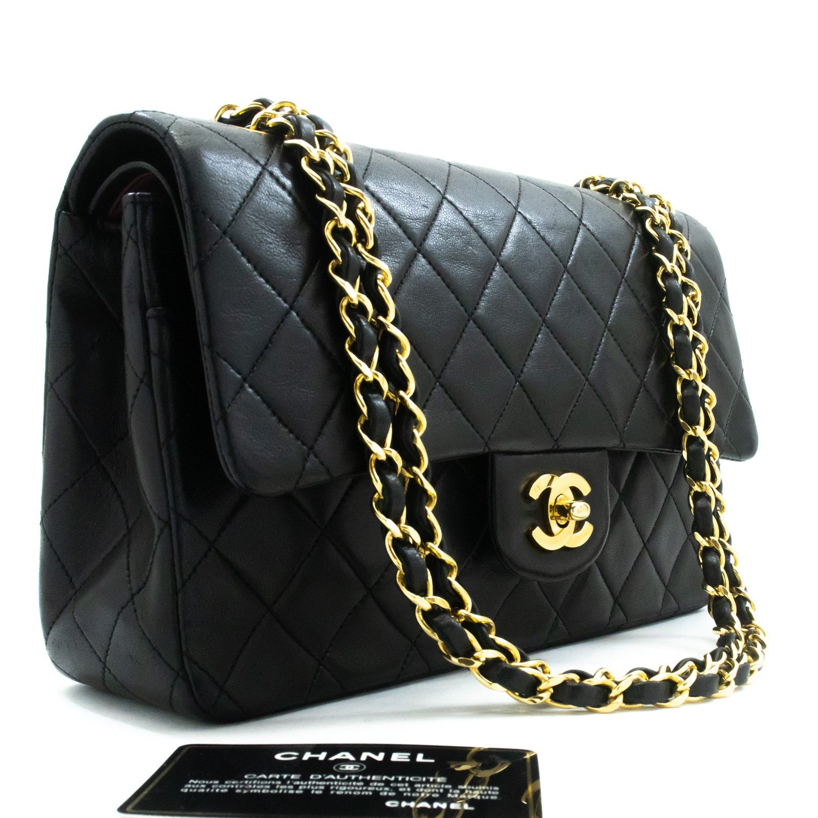 Chanel Classic Flap Lambskin Black Leather Crossbody Bag Bag (Pre-Owned)