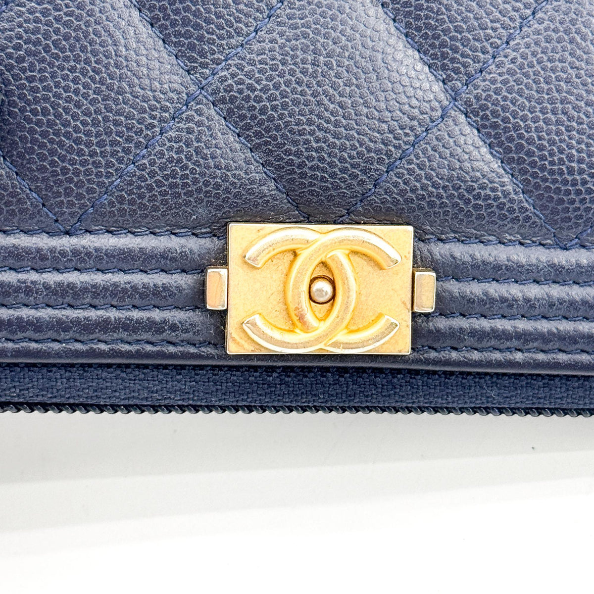 Chanel Boy Zip Around Quilted Caviar Black Leather Wallets Accessory (Pre-Owned)