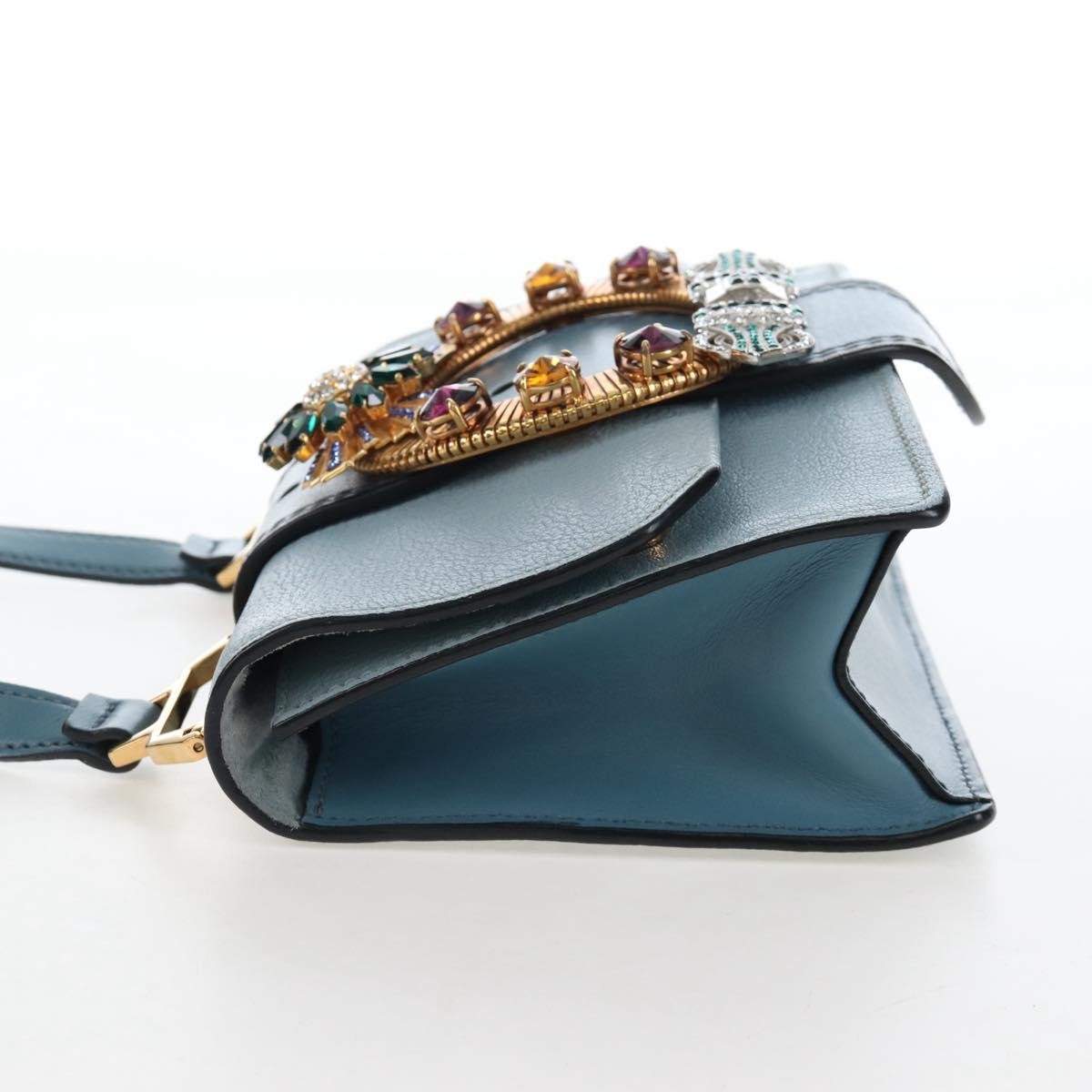 Miu Miu Madras Crystal Buckle Leather Blue Leather Shoulder Bag Bag (Pre-Owned)
