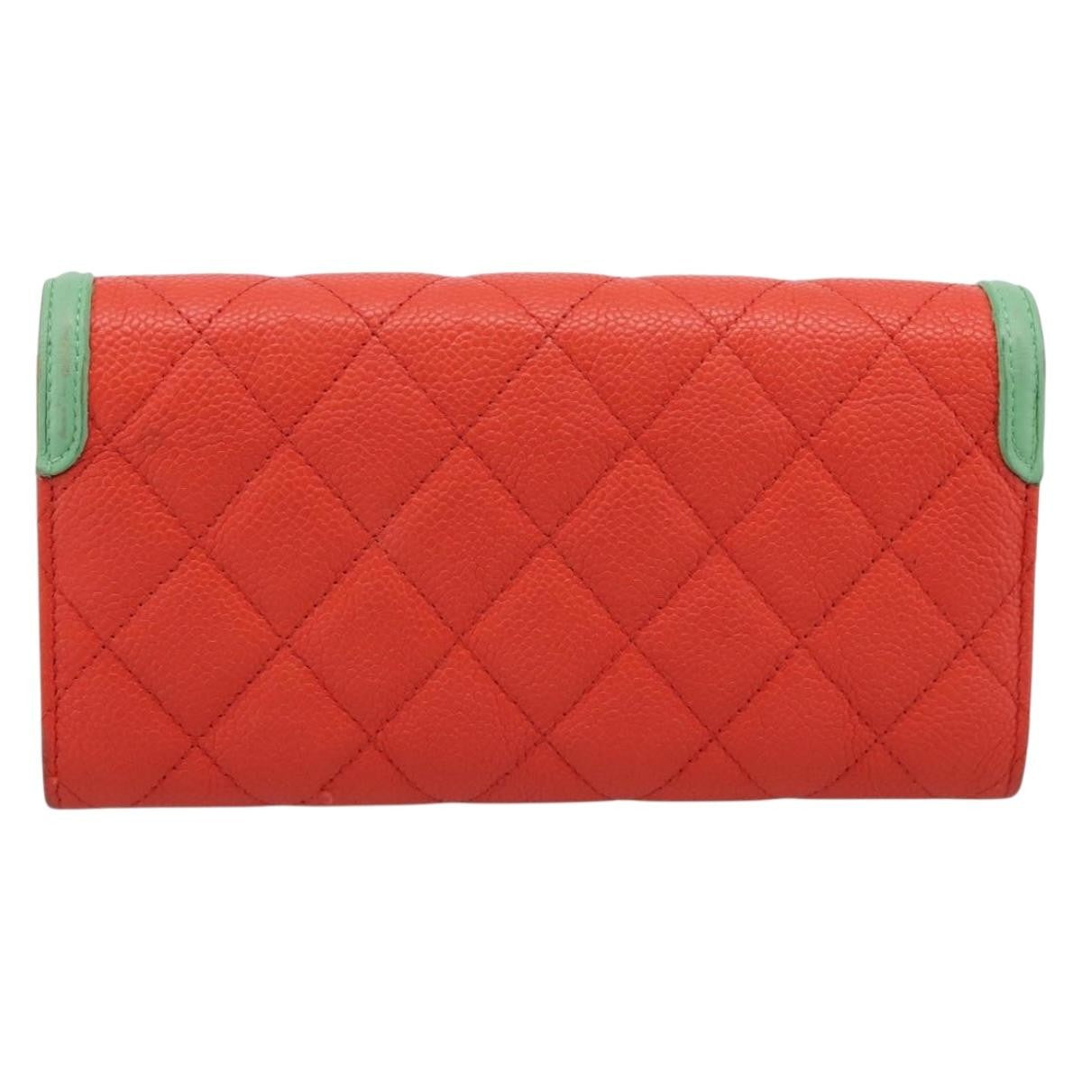 Chanel Filigree Flap Quilted Caviar Red Leather Wallets Accessory (Pre-Owned)