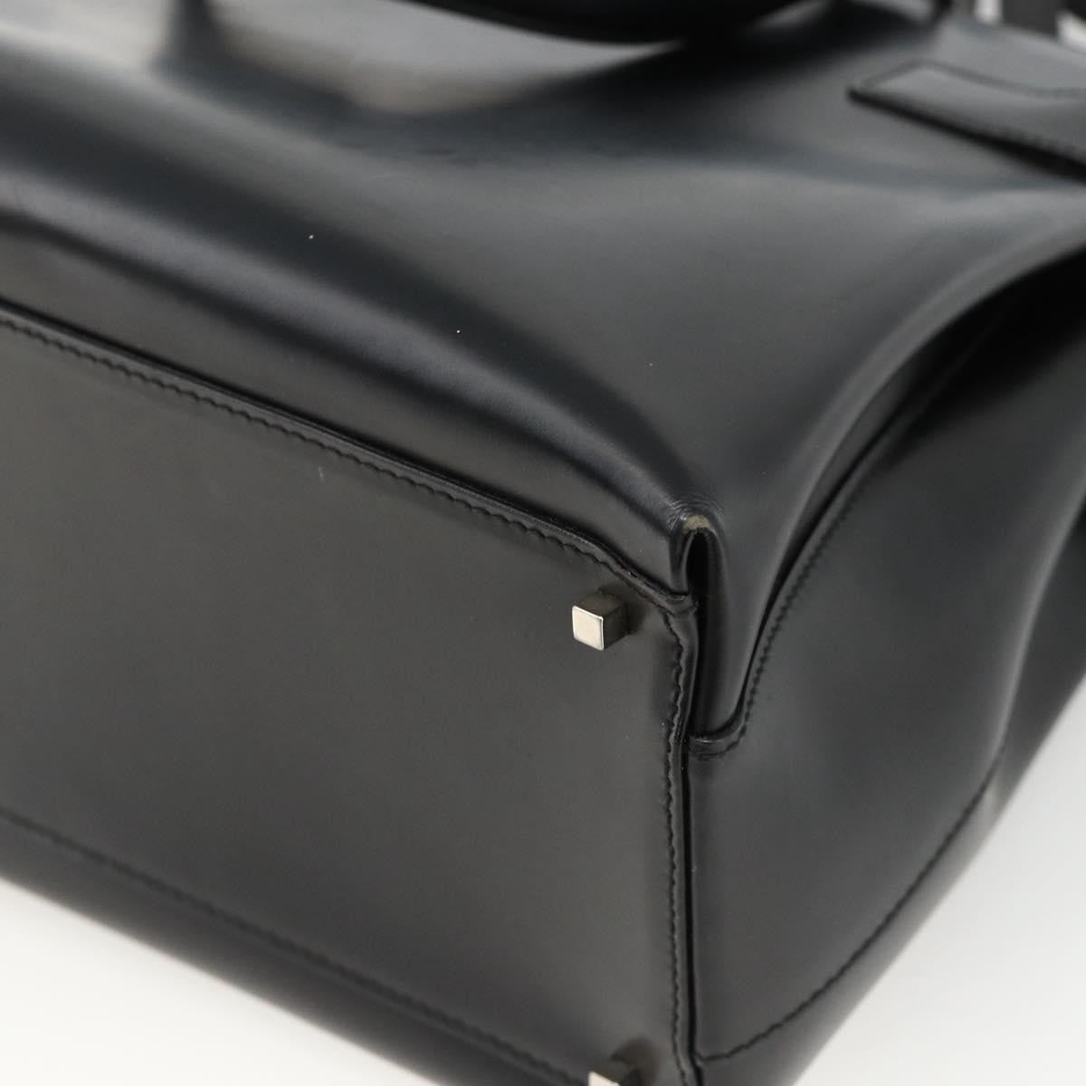 Salvatore Ferragamo Double Gancini Side Buckle Tote Leather Black Leather Handbag (Pre-Owned)