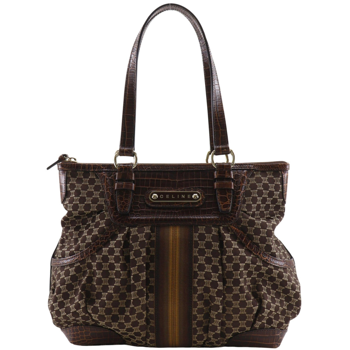 Celine Macadam Macadam With Leather Brown Leather Tote Bag Bag (Pre-Owned)