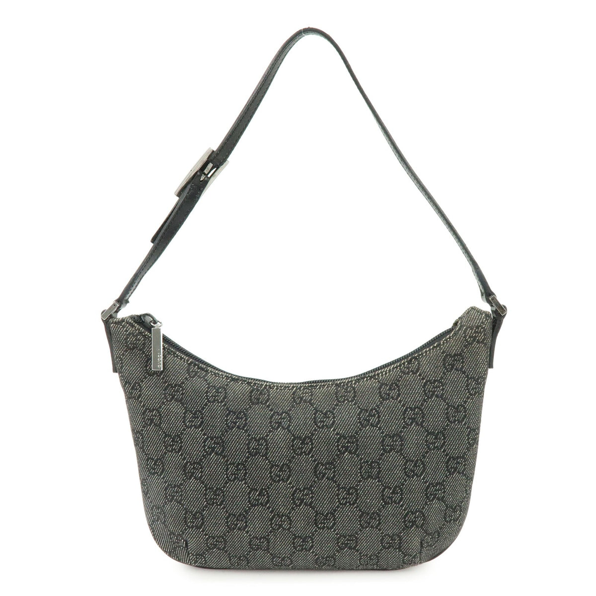 Gucci Horsebit Slim Gg Denim With Leather Black Leather Shoulder Bag Bag (Pre-Owned)