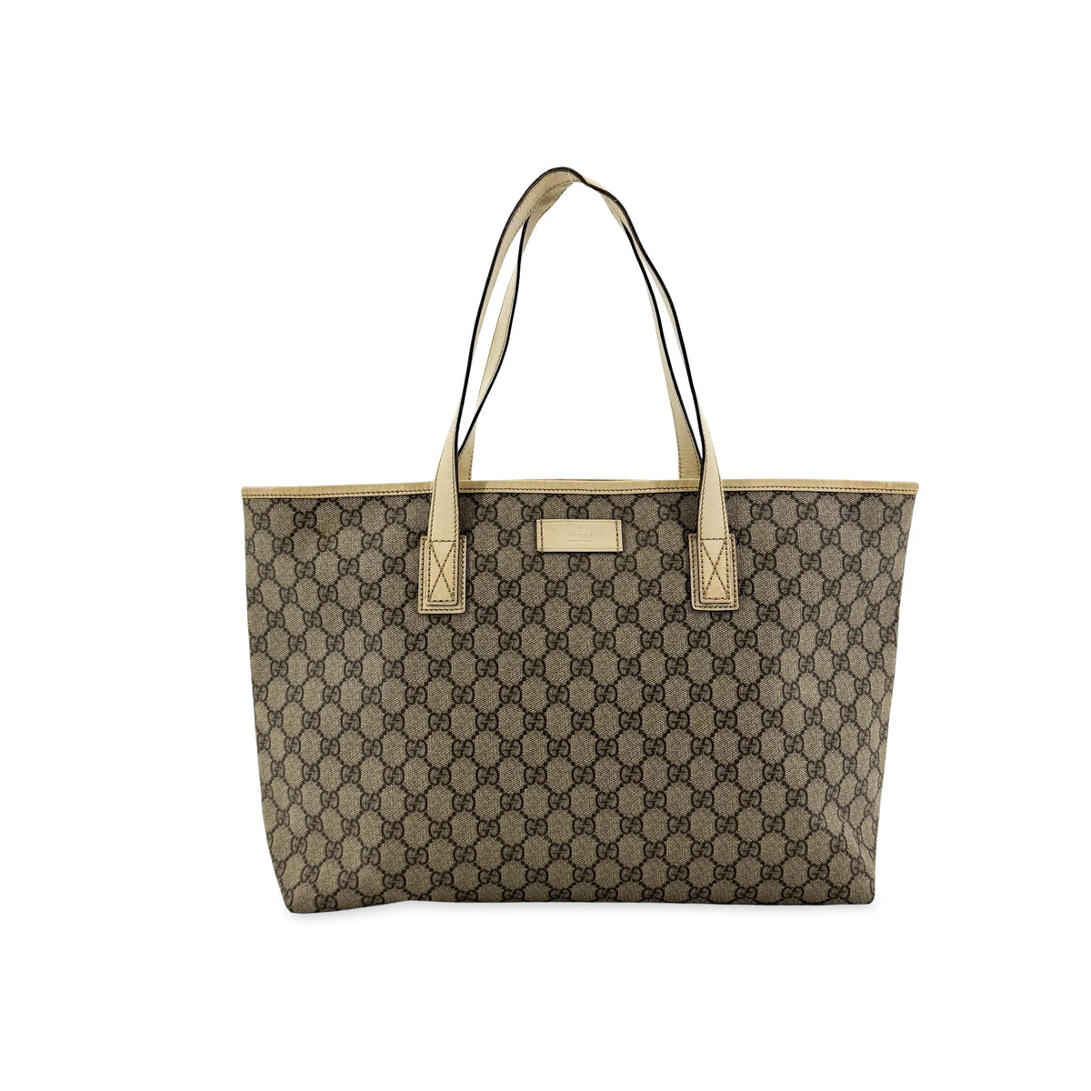 Gucci Plus Gg Coated Canvas With Leather Brown Canvas Tote Bag Bag (Pre-Owned)