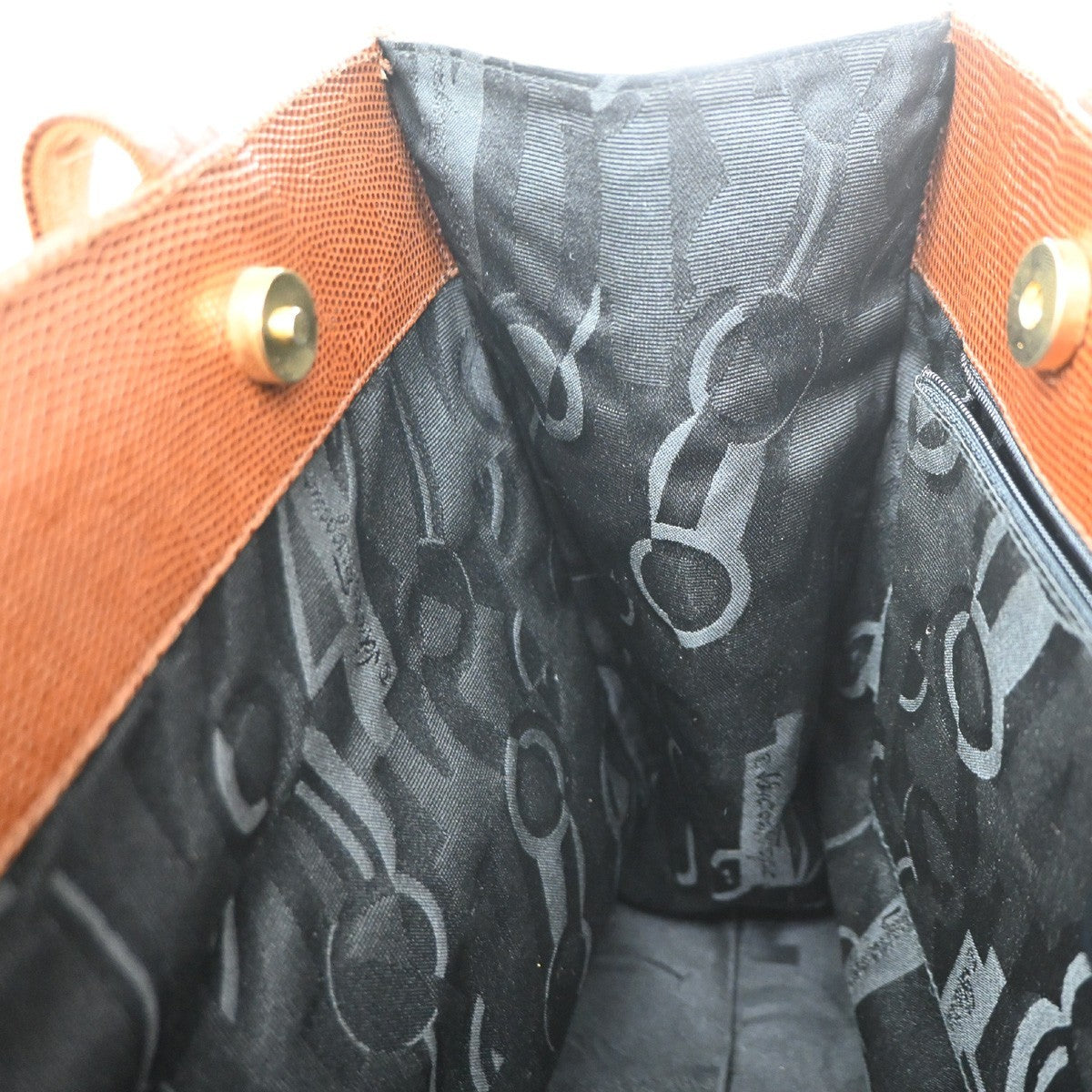 Salvatore Ferragamo Vala Tote Embossed Leather Brown Leather Tote Bag Bag (Pre-Owned)