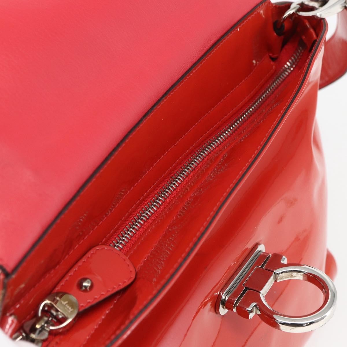 Salvatore Ferragamo Gancini Patent Leather Red Patent_Leather Handbag (Pre-Owned)