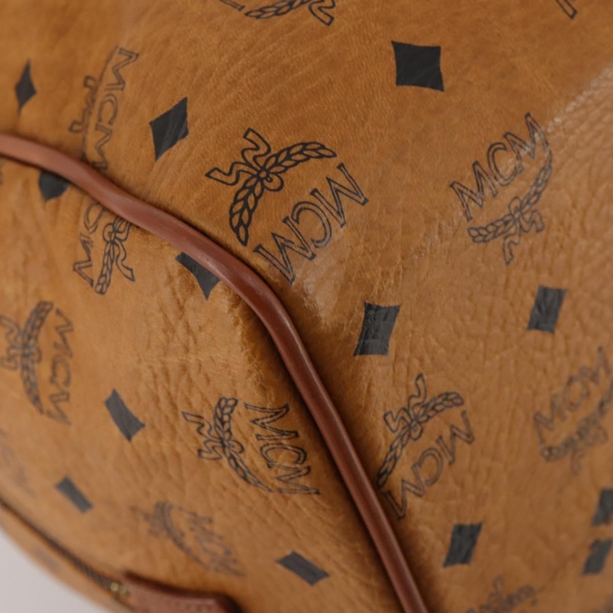 MCM Vicetos Logogram Boston Brown Leather Travel Bag Bag (Pre-Owned)