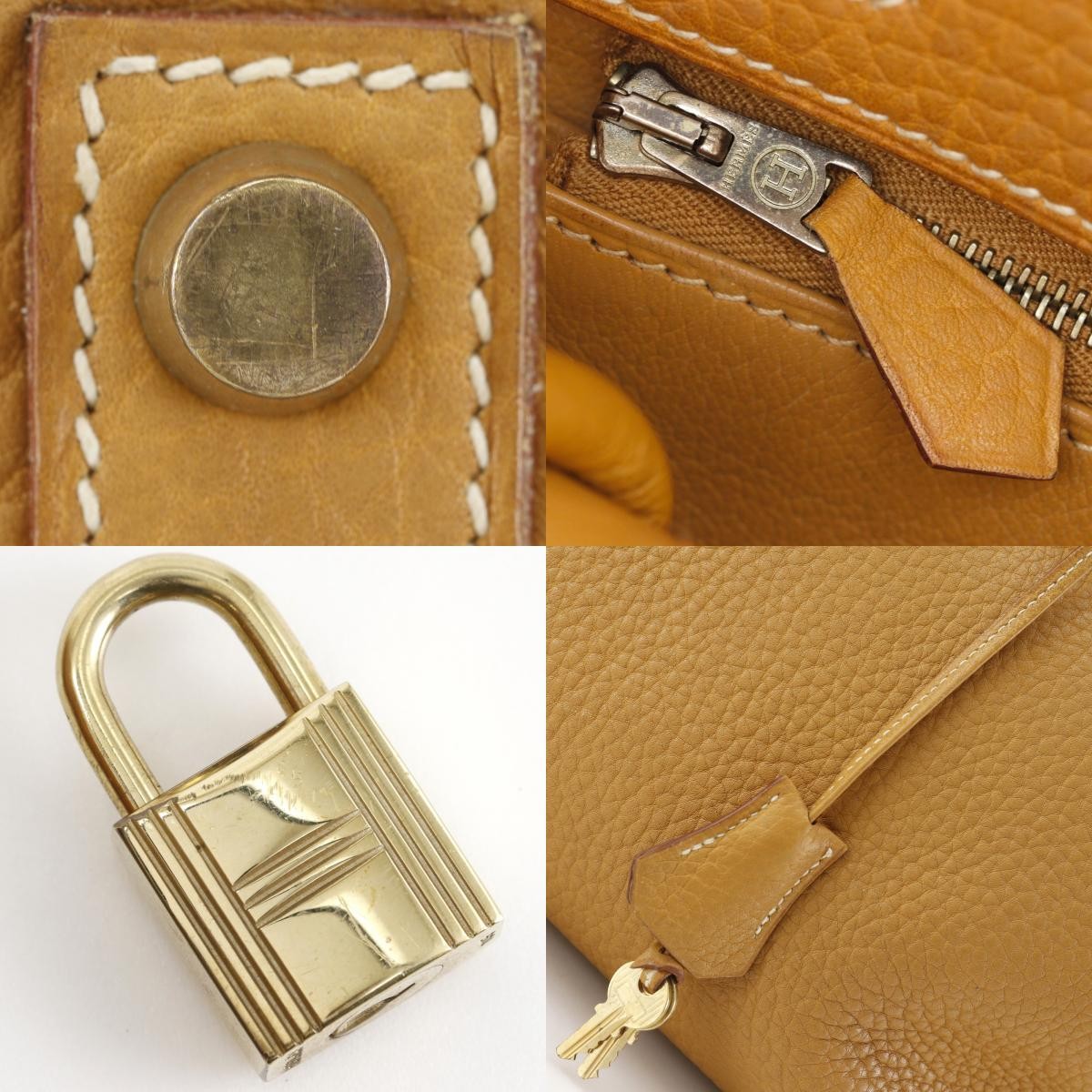 Hermes Kelly Brown Fjord With Gold Hardware Beige Leather Handbag (Pre-Owned)