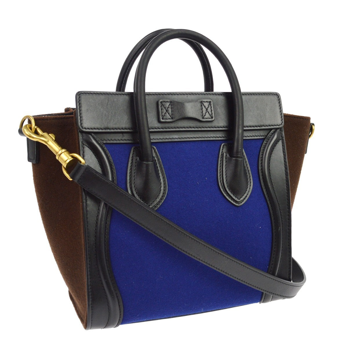 Celine Tricolor Luggage Felt Blue Leather Handbag (Pre-Owned)