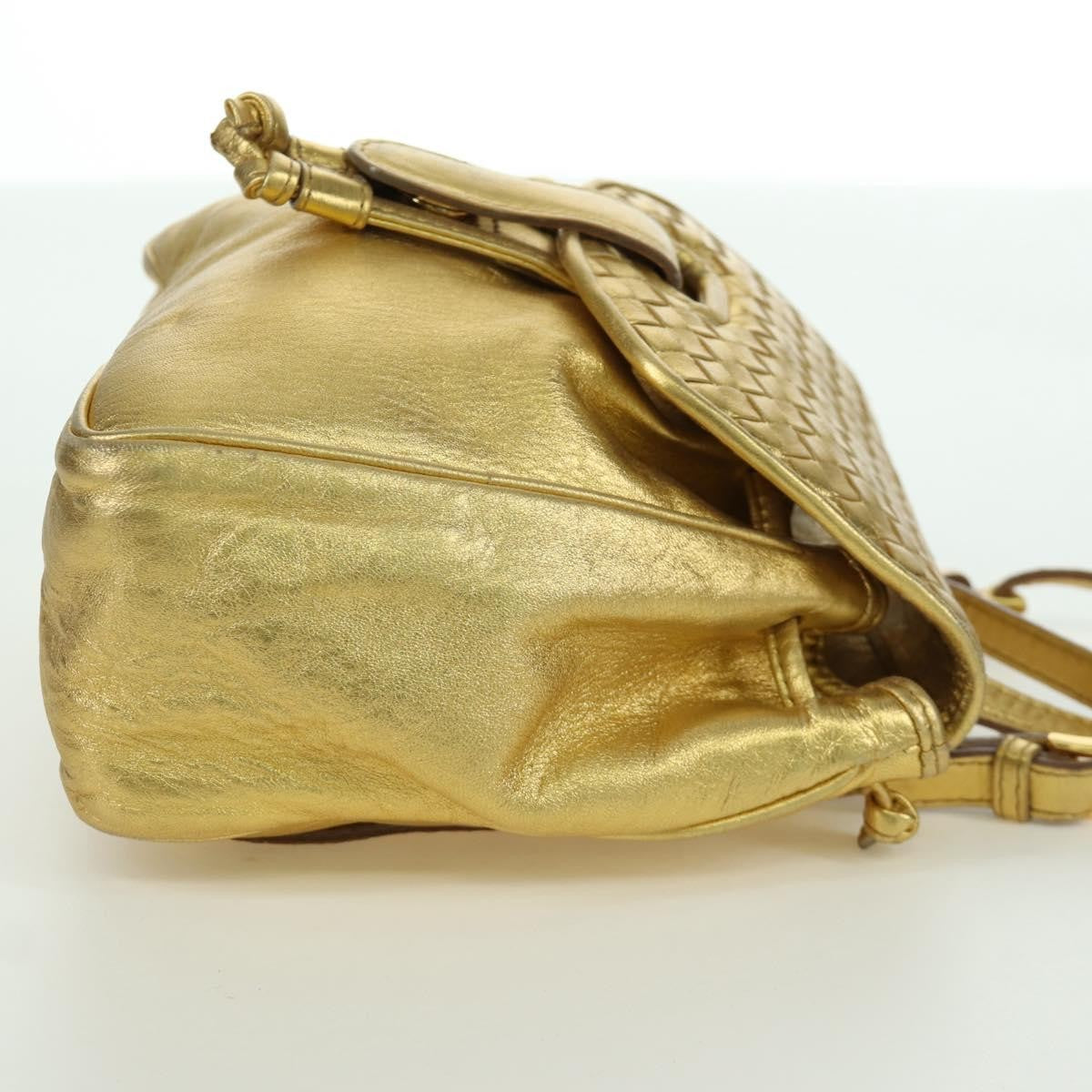 Bottega Veneta Backpack Leather With Intrecciato Gold Leather Backpack Bag (Pre-Owned)