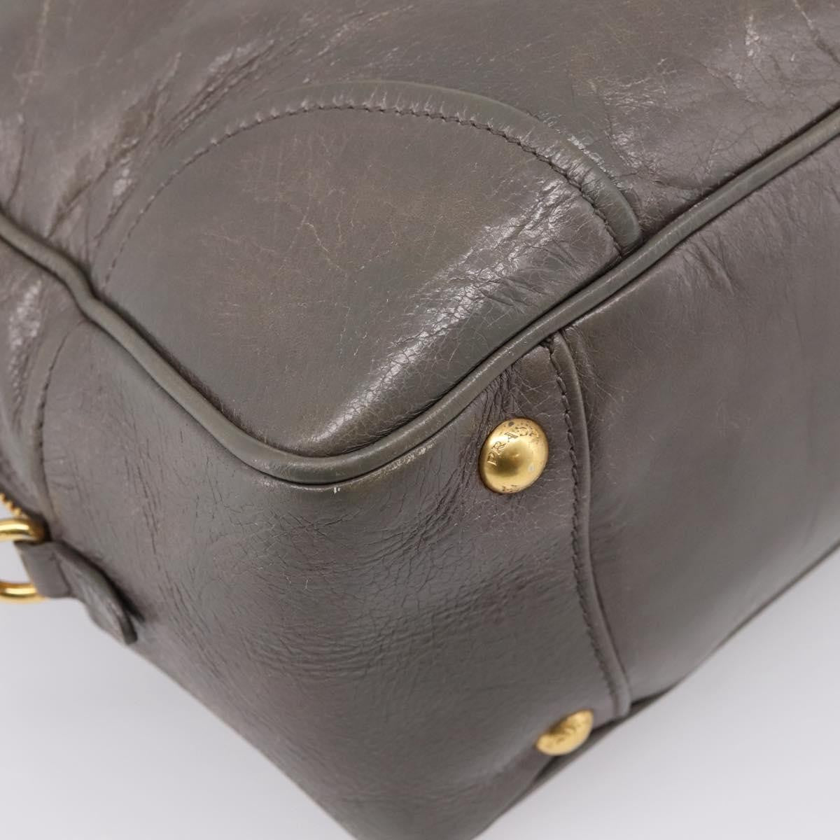 Prada Convertible Bauletto Vitello Shine Gray Leather Handbag (Pre-Owned)