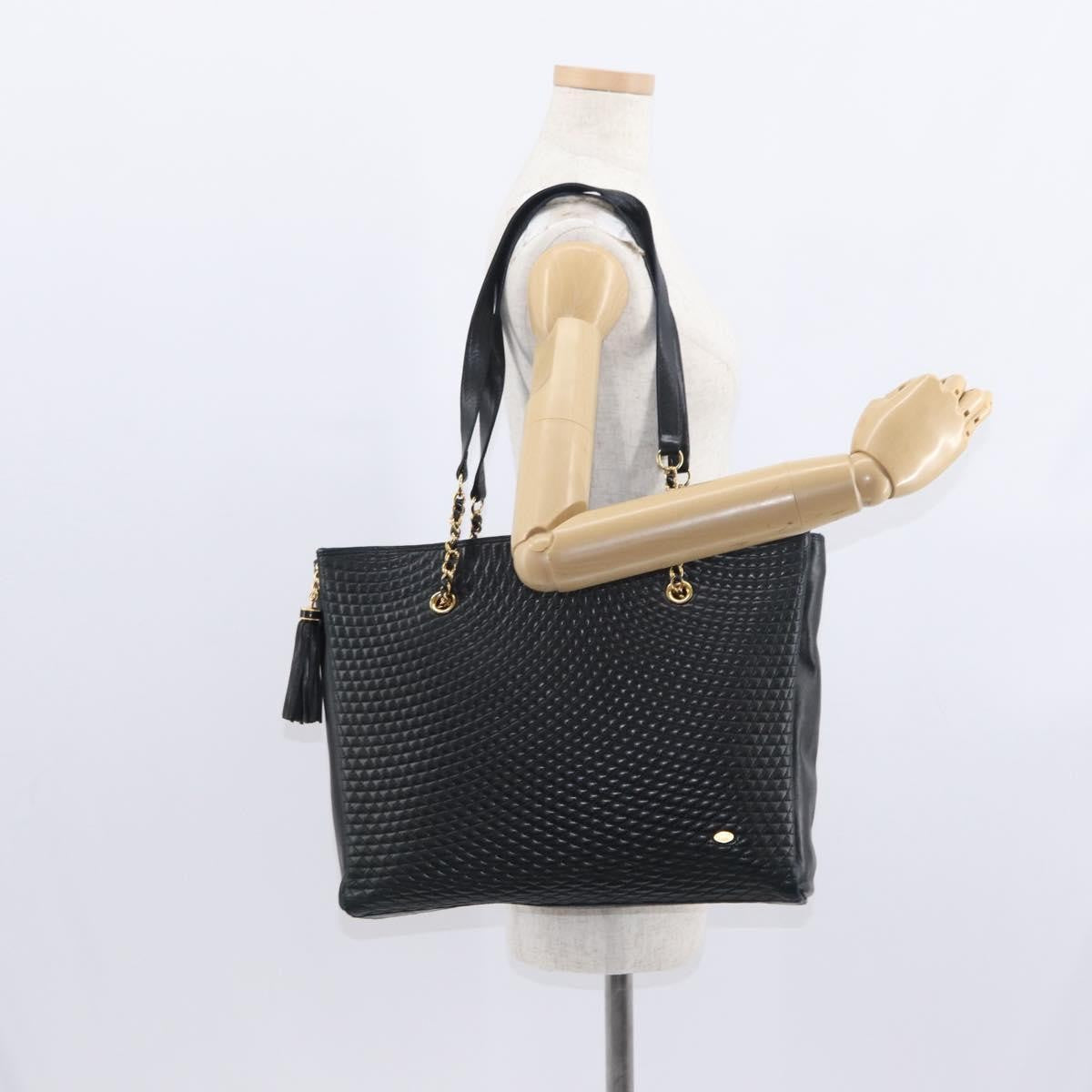 Bally Vintage Quilted Leather Black Leather Tote Bag Bag (Pre-Owned)