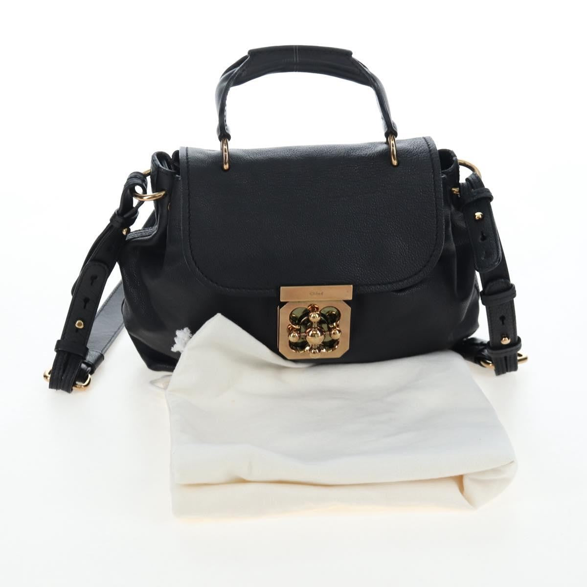 Chloe Elsie Convertible Satchel Leather Black Leather Handbag (Pre-Owned)