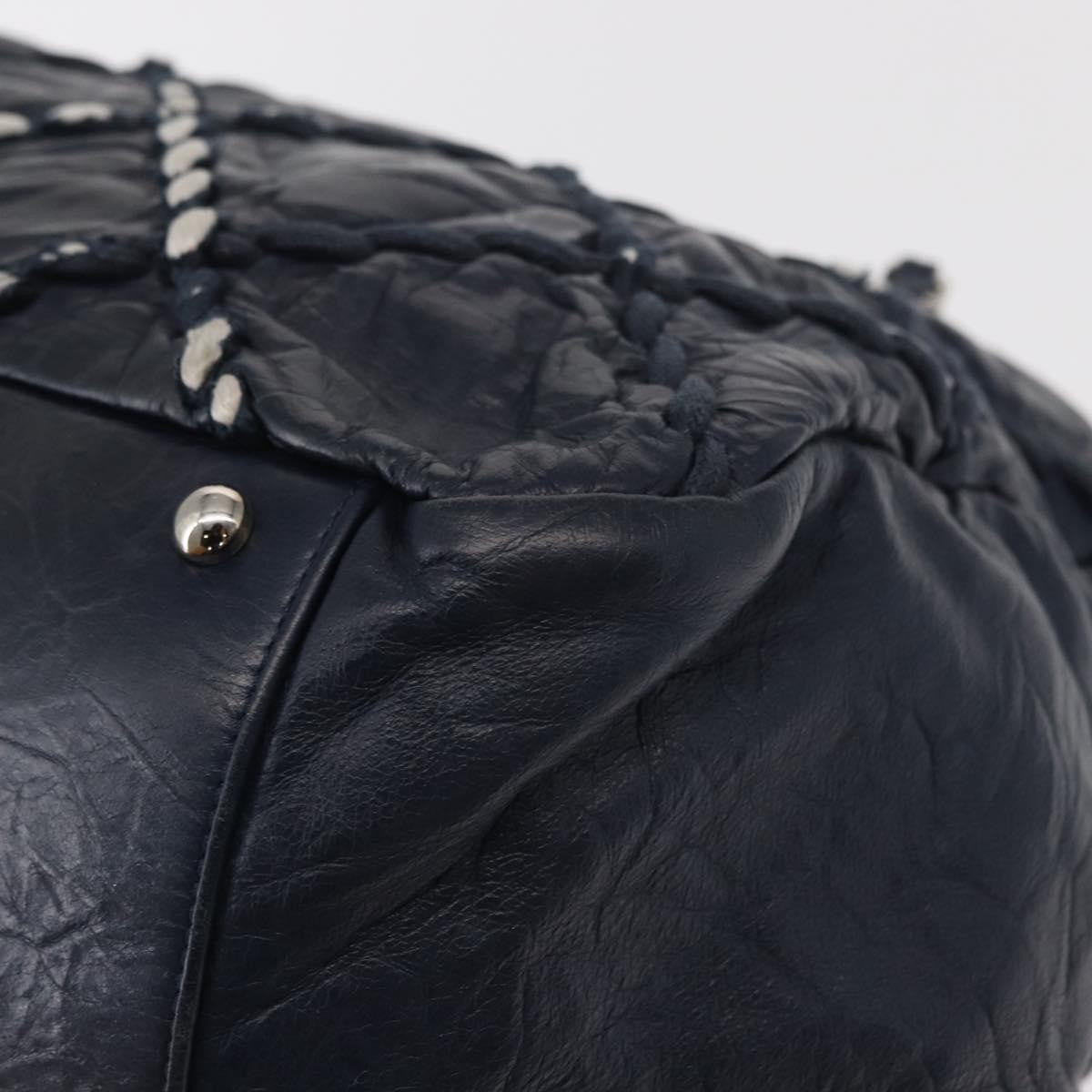 Chanel Ultra Stitch Chain Tote Quilted Calfskin Navy Leather Tote Bag Bag (Pre-Owned)