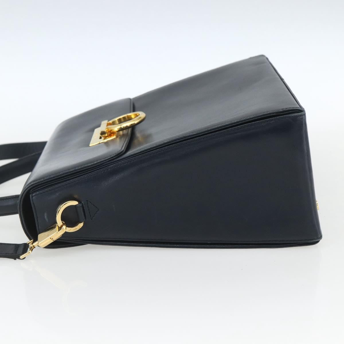 Salvatore Ferragamo Gancini Convertible Top Handle Leather Navy Leather Handbag (Pre-Owned)