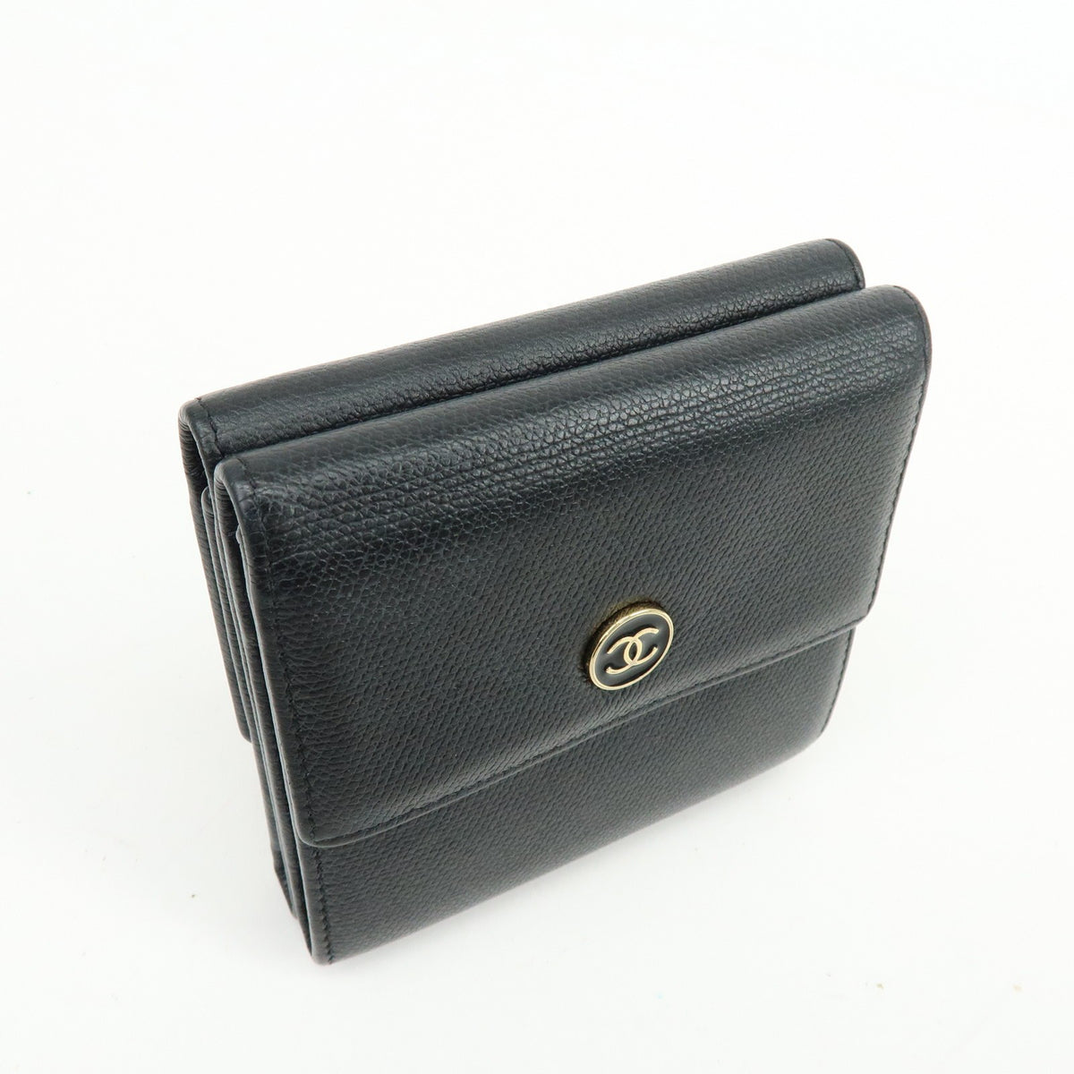 Chanel Cc Button Coin Purse Leather Black Calfskin Card Holders Accessory (Pre-Owned)