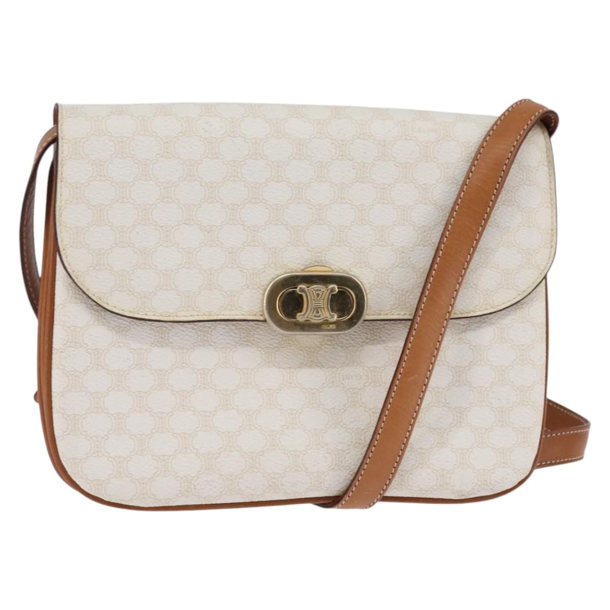 Celine Macadam Shoulder Pvc Leather White Canvas Bag (Pre-Owned)