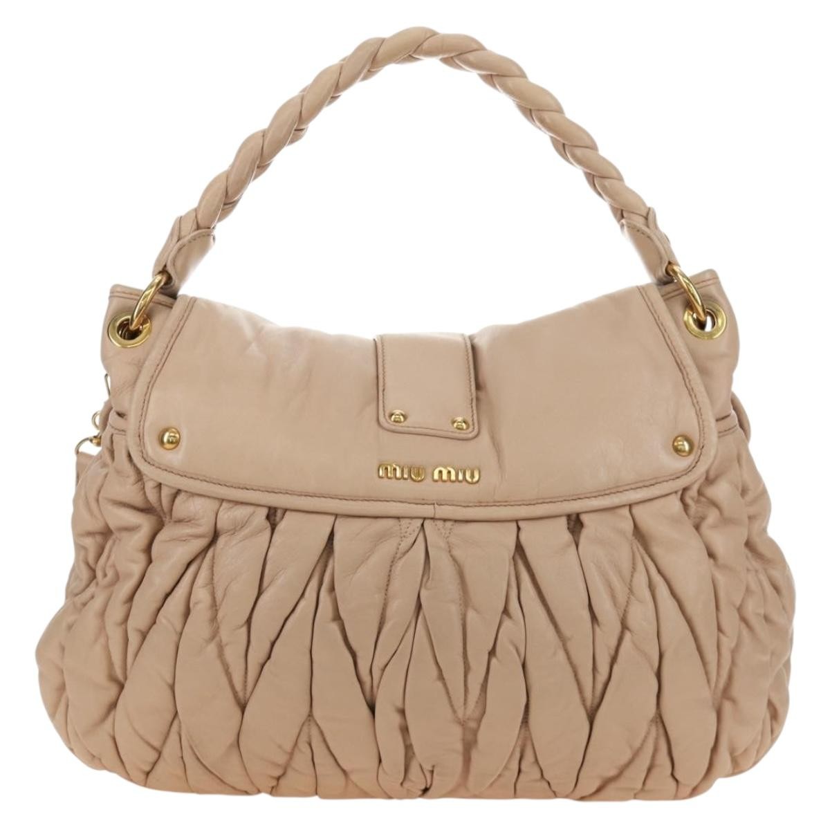 Miu Miu Madras Convertible Lock Tote Leather Pink_Gold Leather Handbag (Pre-Owned)