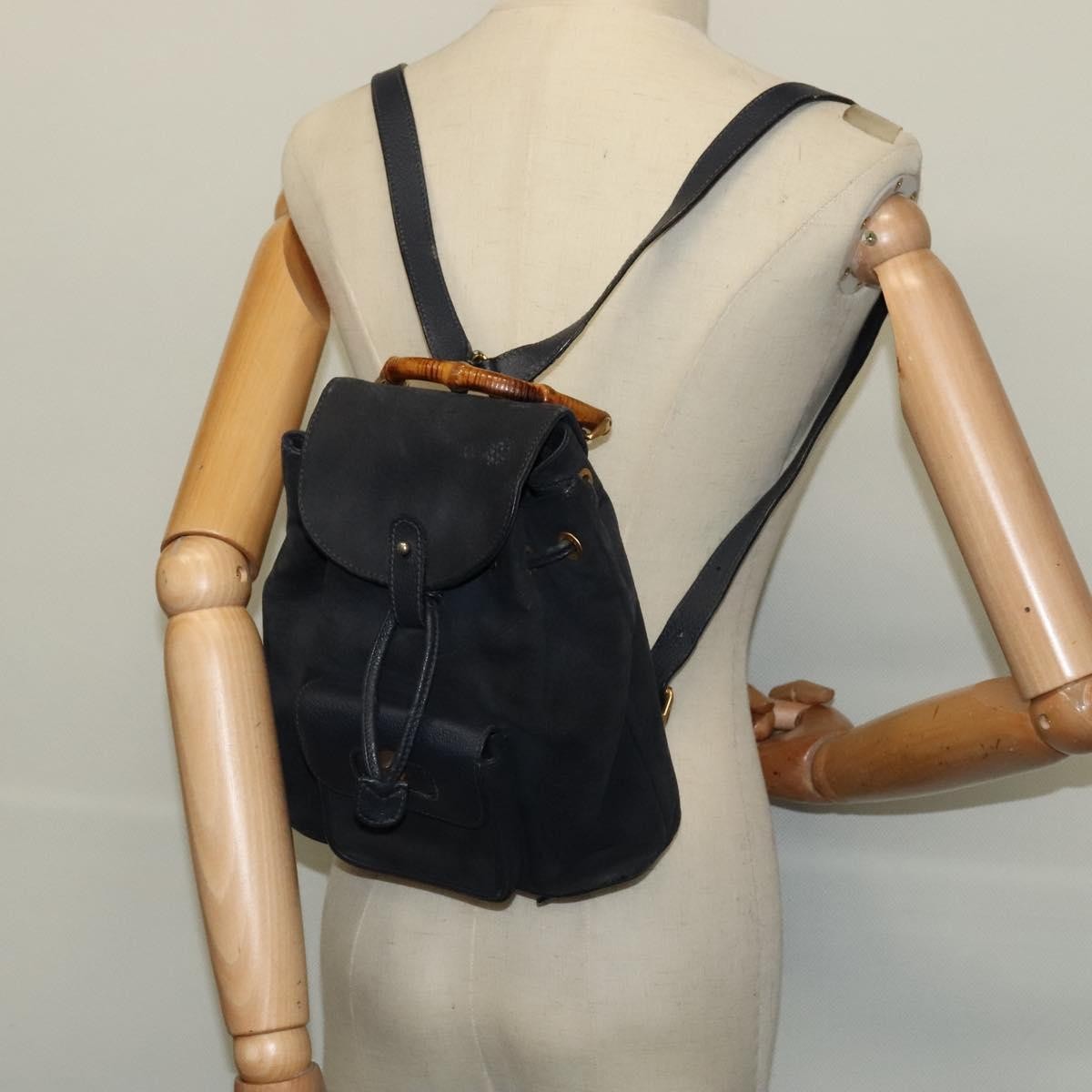 Gucci Gucci Bamboo Daim Navy Suede Backpack Bag (Pre-Owned)
