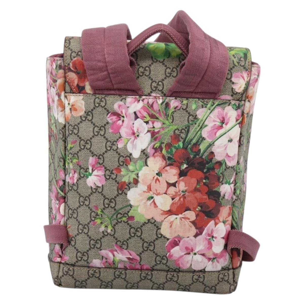 Gucci Buckle Blooms Print Gg Coated Canvas Beige Canvas Backpack Bag (Pre-Owned)