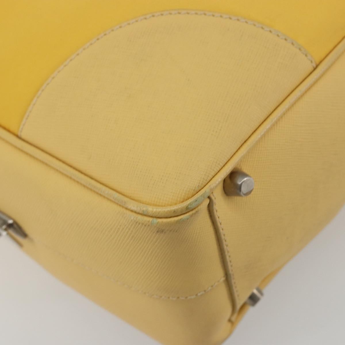 Prada Bauletto Tessuto With Saffiano Leather Yellow Canvas Handbag (Pre-Owned)