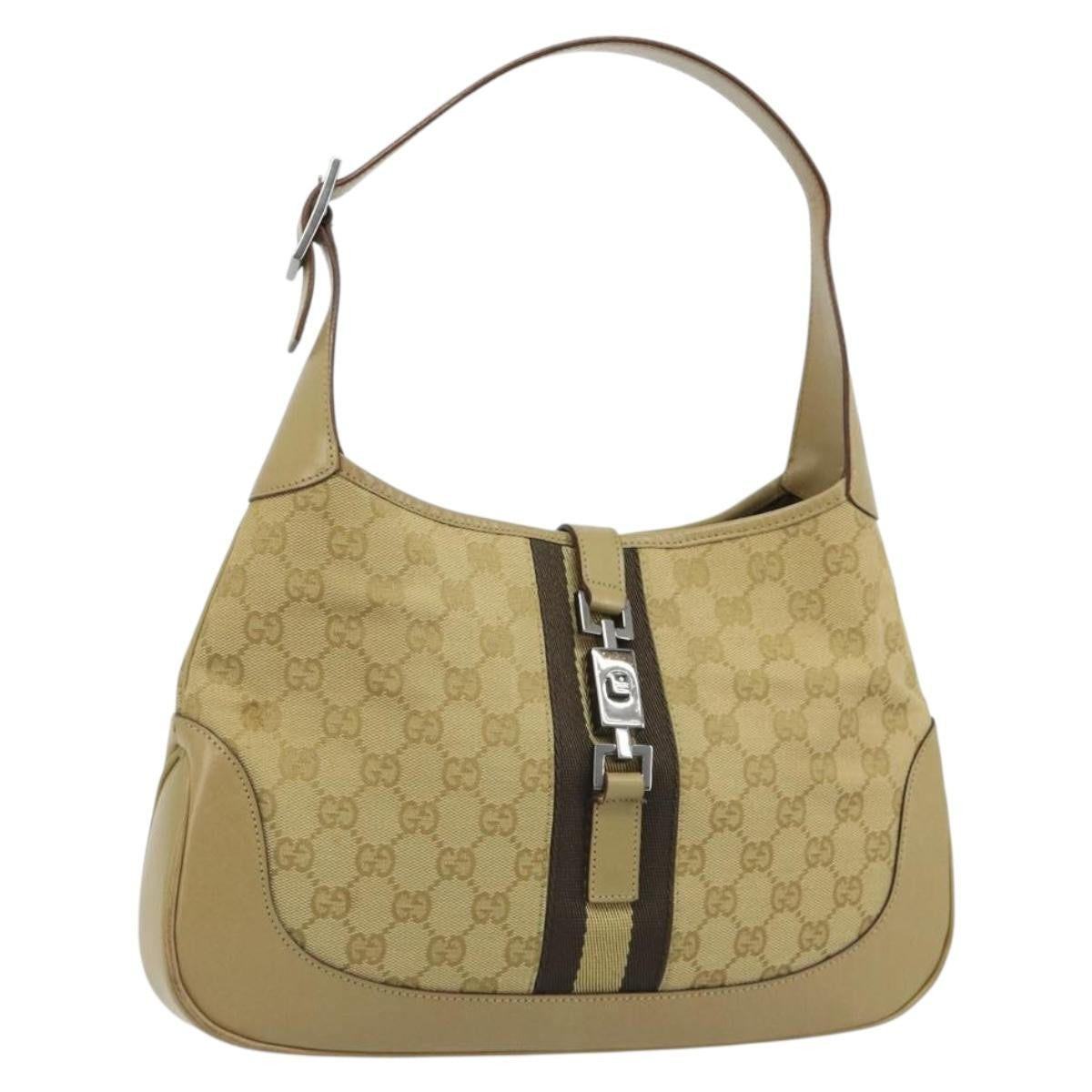 Gucci Web Jackie O Hobo Gg Canvas Beige Canvas Shoulder Bag Bag (Pre-Owned)