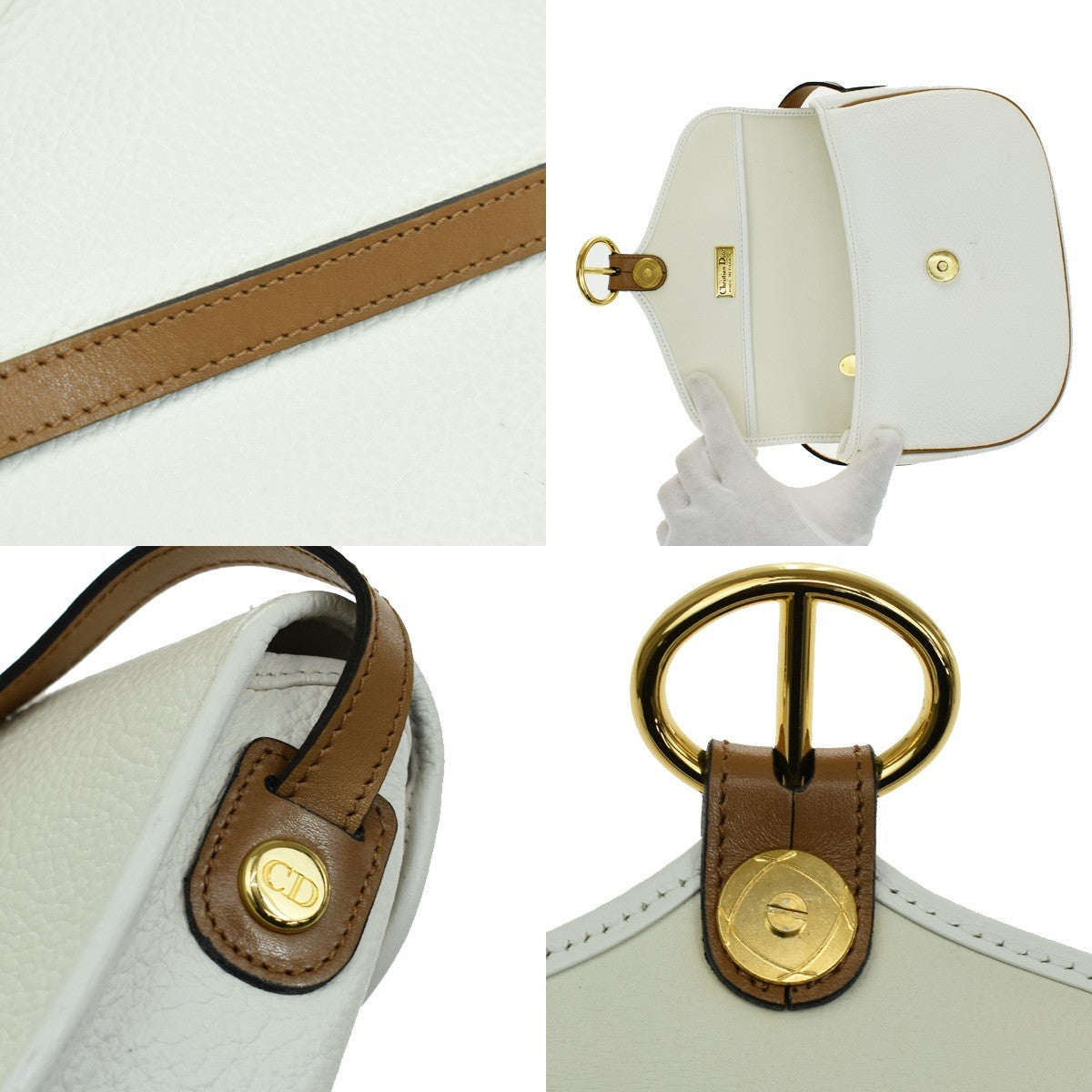 Christian Dior Vintage Cd Flap Leather White Leather Shoulder Bag Bag (Pre-Owned)