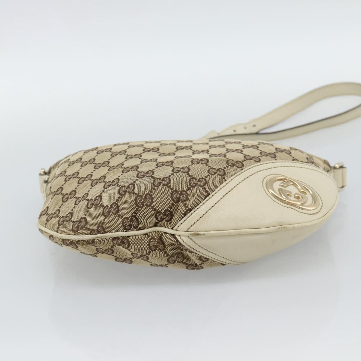 Gucci Britt Half Moon Hobo Gg Canvas And Leather Beige Canvas Shoulder Bag Bag (Pre-Owned)