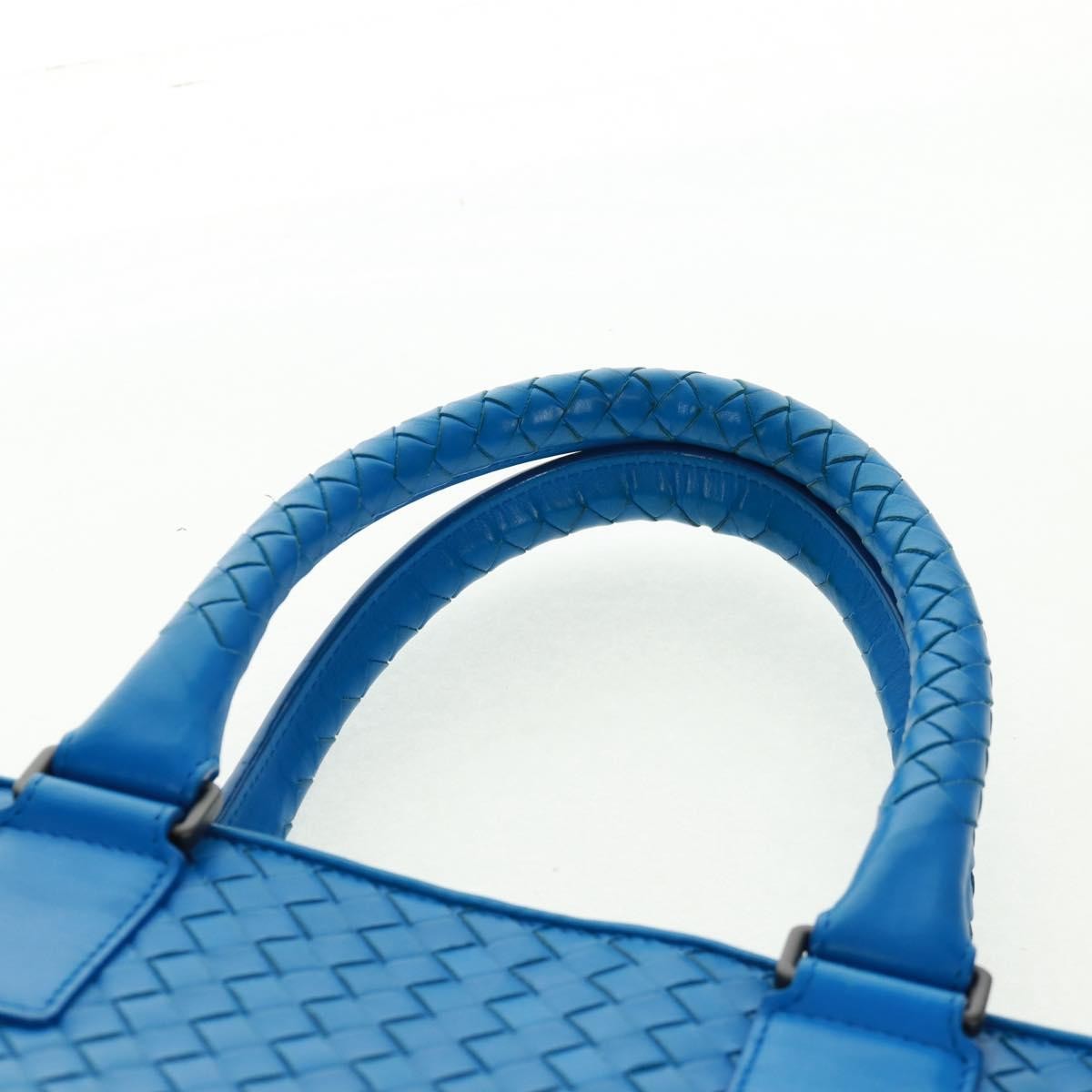 Bottega Veneta Top Zip Intrecciato Nappa Blue Leather Briefcase Bag (Pre-Owned)