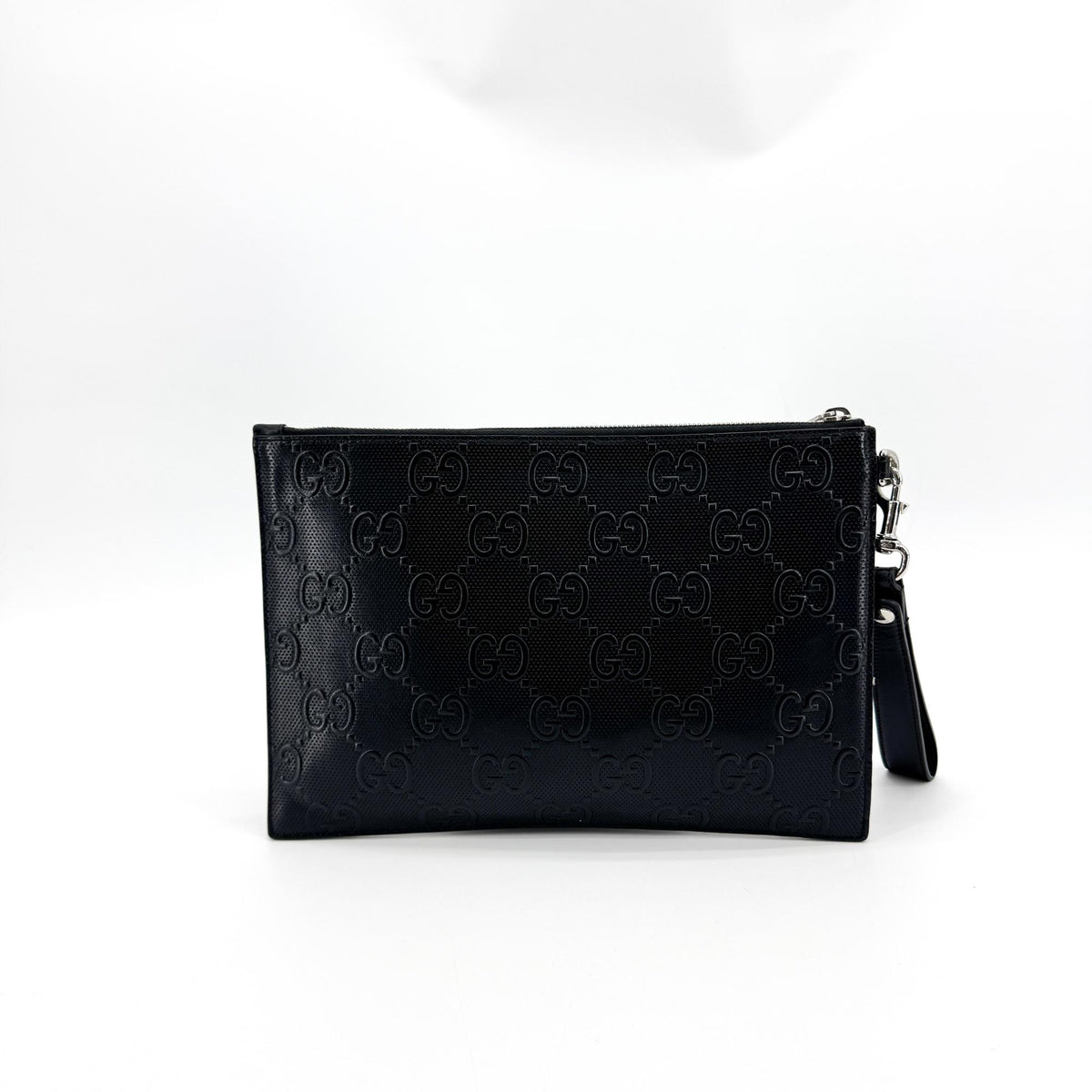 Gucci Wristlet Gg Embossed Perforated Leather Black Leather Clutche & Pouche Bag (Pre-Owned)