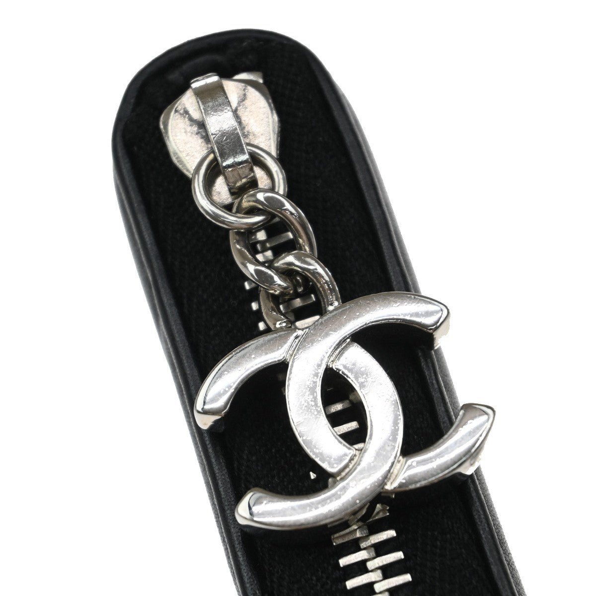 Chanel Cc Charm Zip Around Quilted Lambskin Black Leather Wallets Accessory (Pre-Owned)
