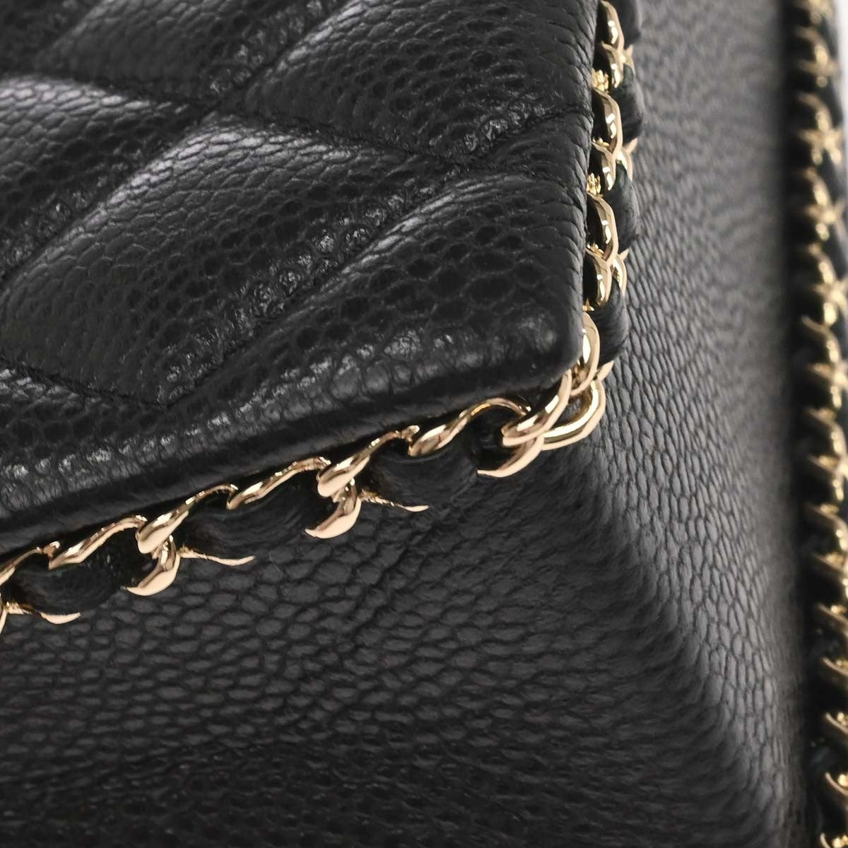 Chanel Chain Around Cut Out Handle Evening Tote Quilted Caviar Black Leather Shoulder Bag Bag (Pre-Owned)