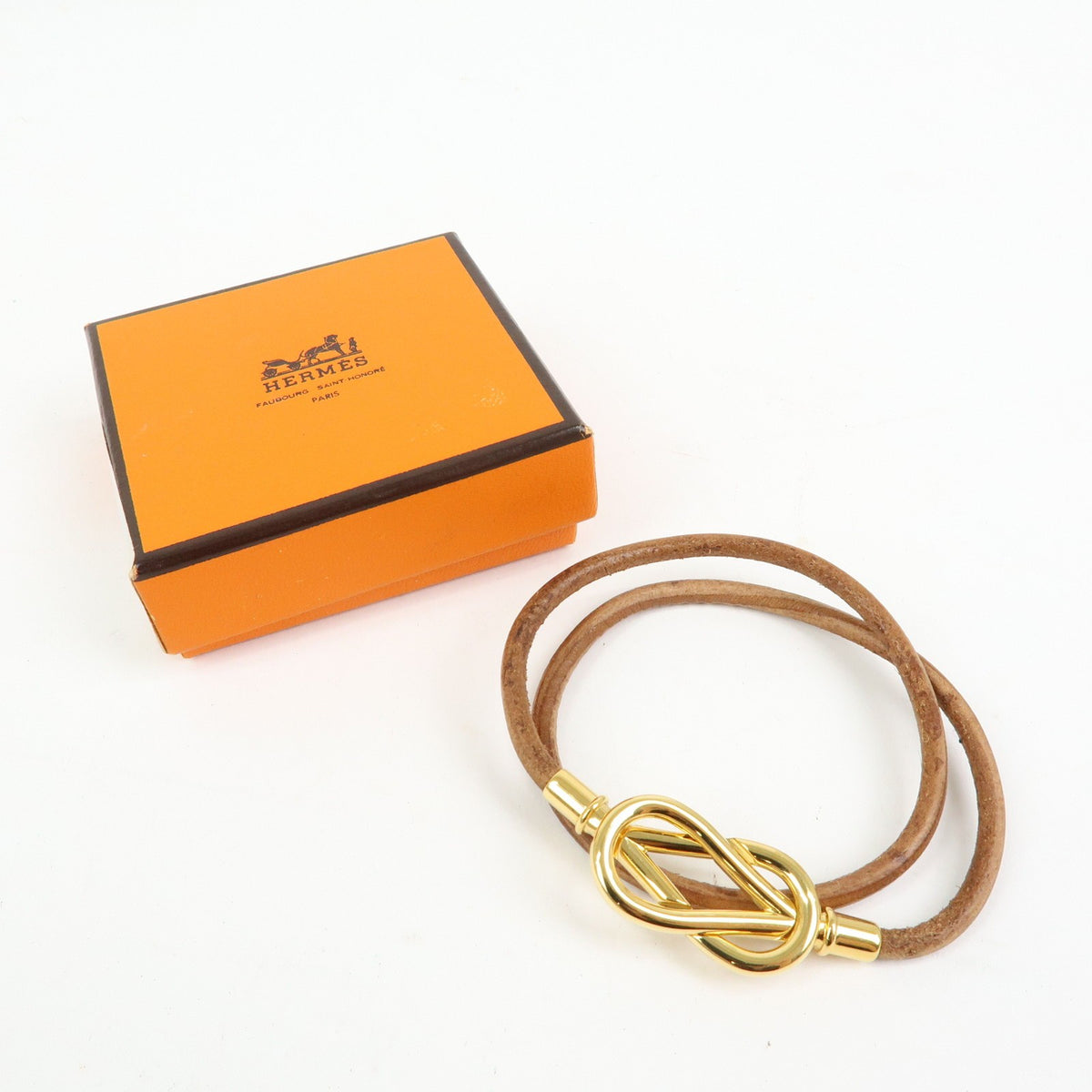 Hermes Jumbo Hook Choker Woven Leather And Metal Brown Leather Necklace Jewelry (Pre-Owned)