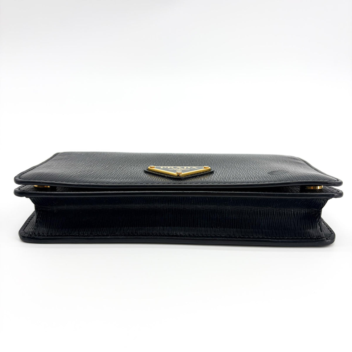 Prada Wallet On Chain Saffiano Leather Black Leather Crossbody Bag Bag (Pre-Owned)