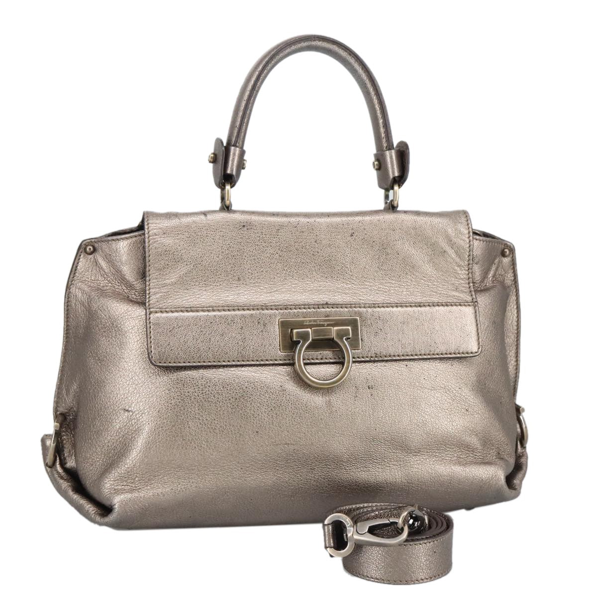 Salvatore Ferragamo Sofia Satchel Leather Silver Leather Handbag (Pre-Owned)