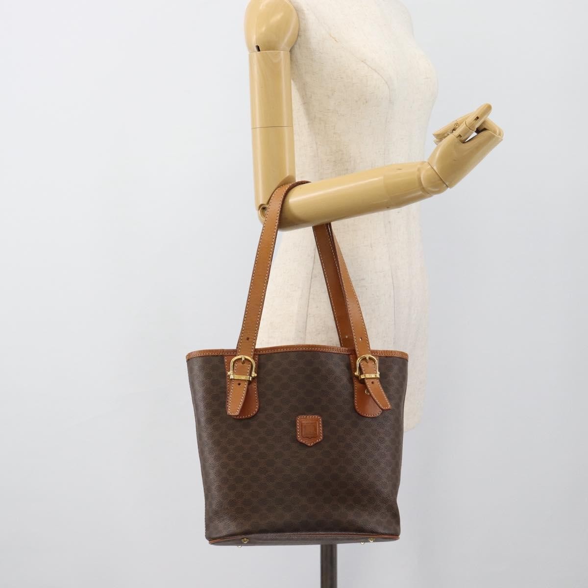 Celine Vintage Macadam Canvas And Leather Brown Canvas Tote Bag Bag (Pre-Owned)