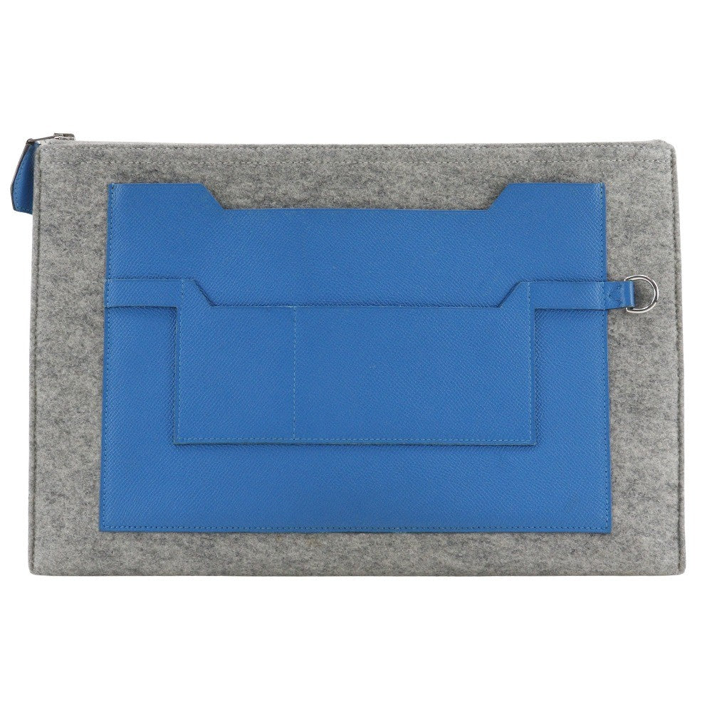 Hermes Toodoo Epsom And Wool Blue Wool Clutche & Pouche Bag (Pre-Owned)