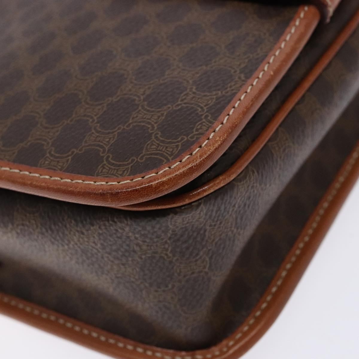 Celine Macadam Shoulder Pvc Leather Brown Canvas Bag (Pre-Owned)