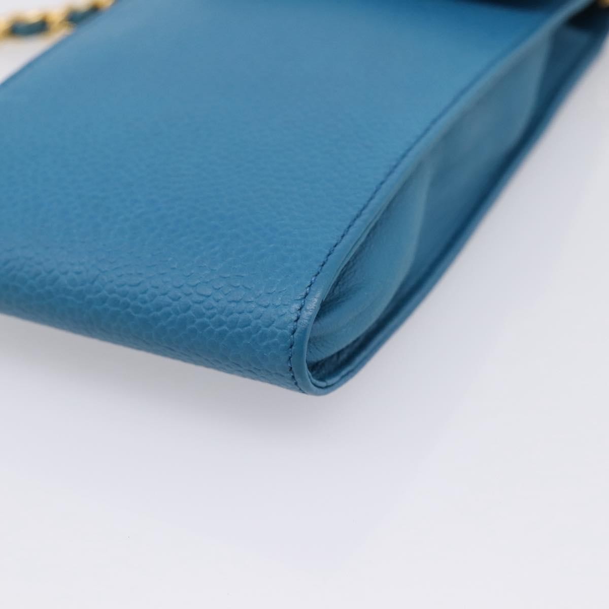 Chanel Vintage Cc Phone Holder Caviar Blue Leather Clutche & Pouche Bag (Pre-Owned)