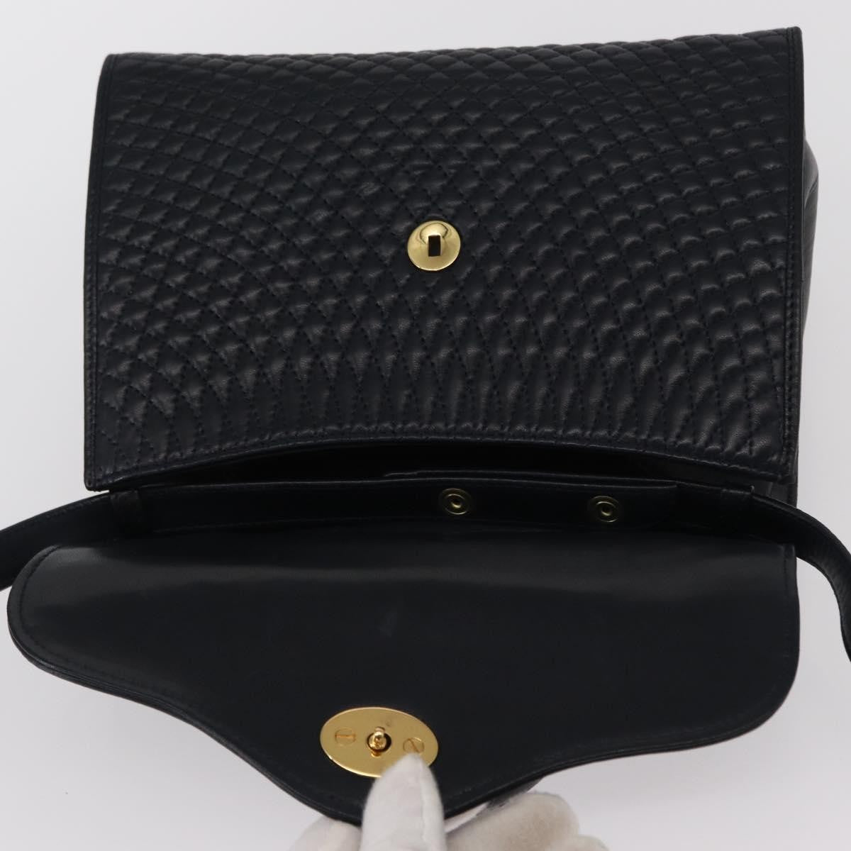 Bally Vintage Quilted Leather Navy Leather Handbag (Pre-Owned)